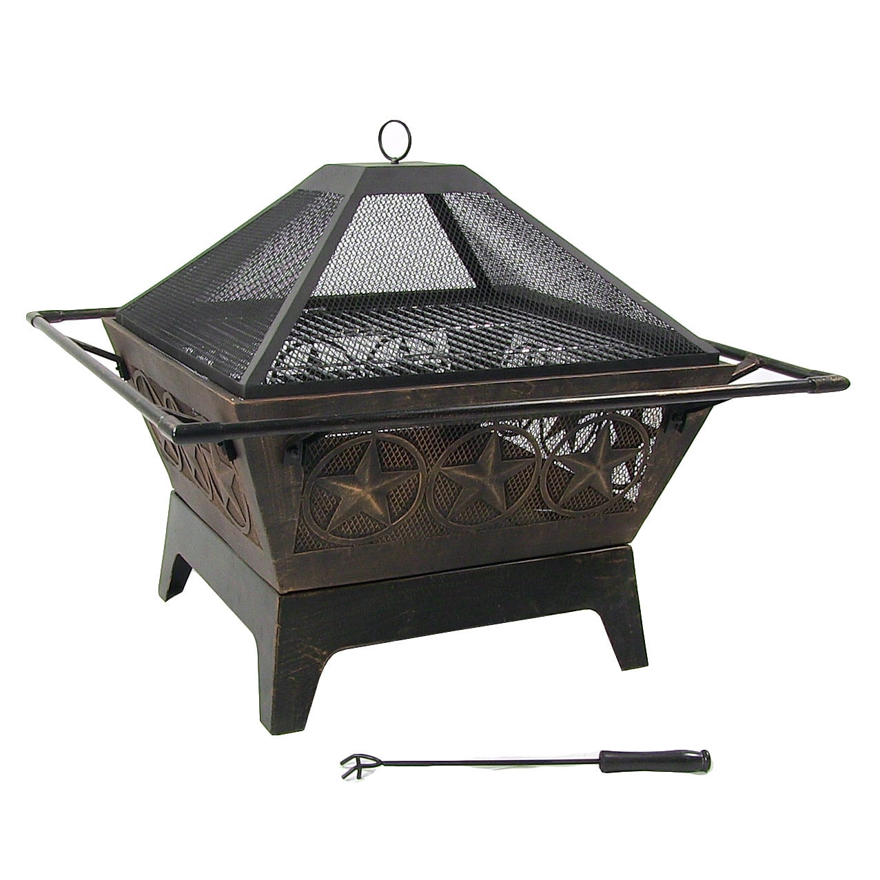 Bronze Steel Wood Burning Fire Pit, Square Outdoor Fire Pit Grates