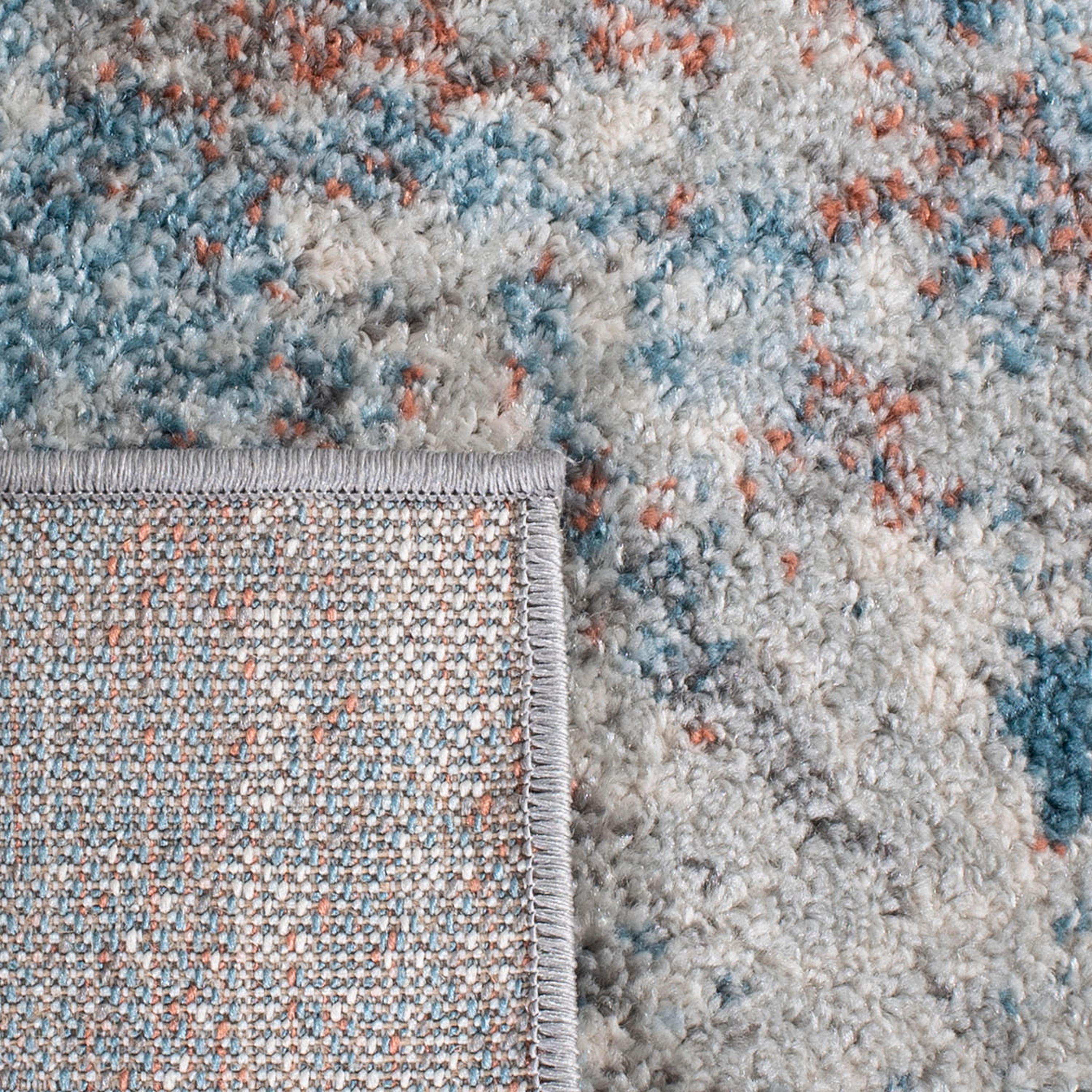 Ivory and Blue Round Abstract Hand-knotted Rug