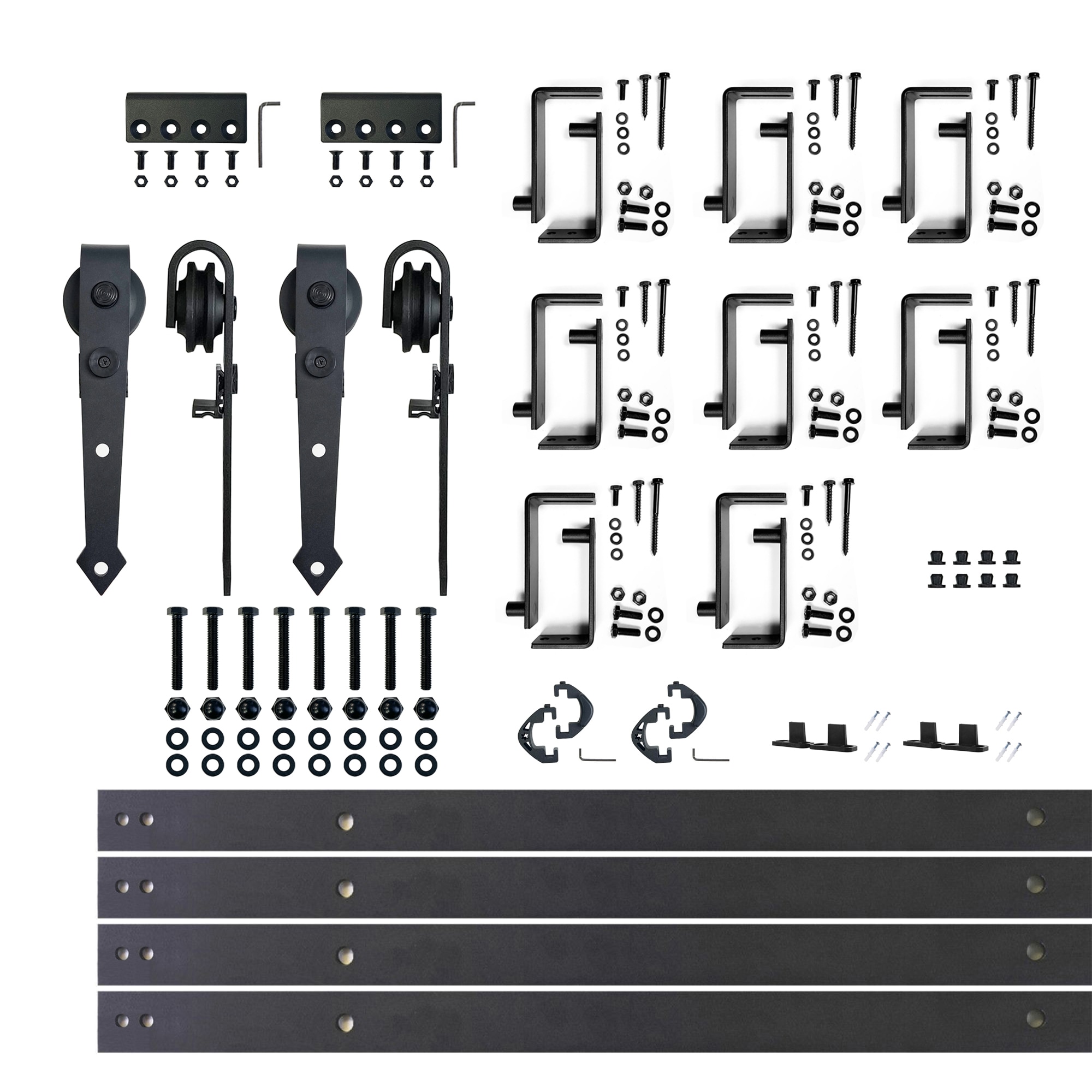HOMACER JT4TGH120C 120-in Rustic black Black Indoor Arrow Double bypass Barn door hardware kit