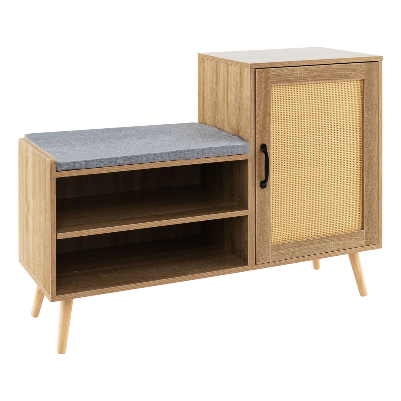 Slickblue D-CO-AO85311VJ Natural Rattan Shoe Storage Bench 3 Adjustable Shelves Cushioned Seat