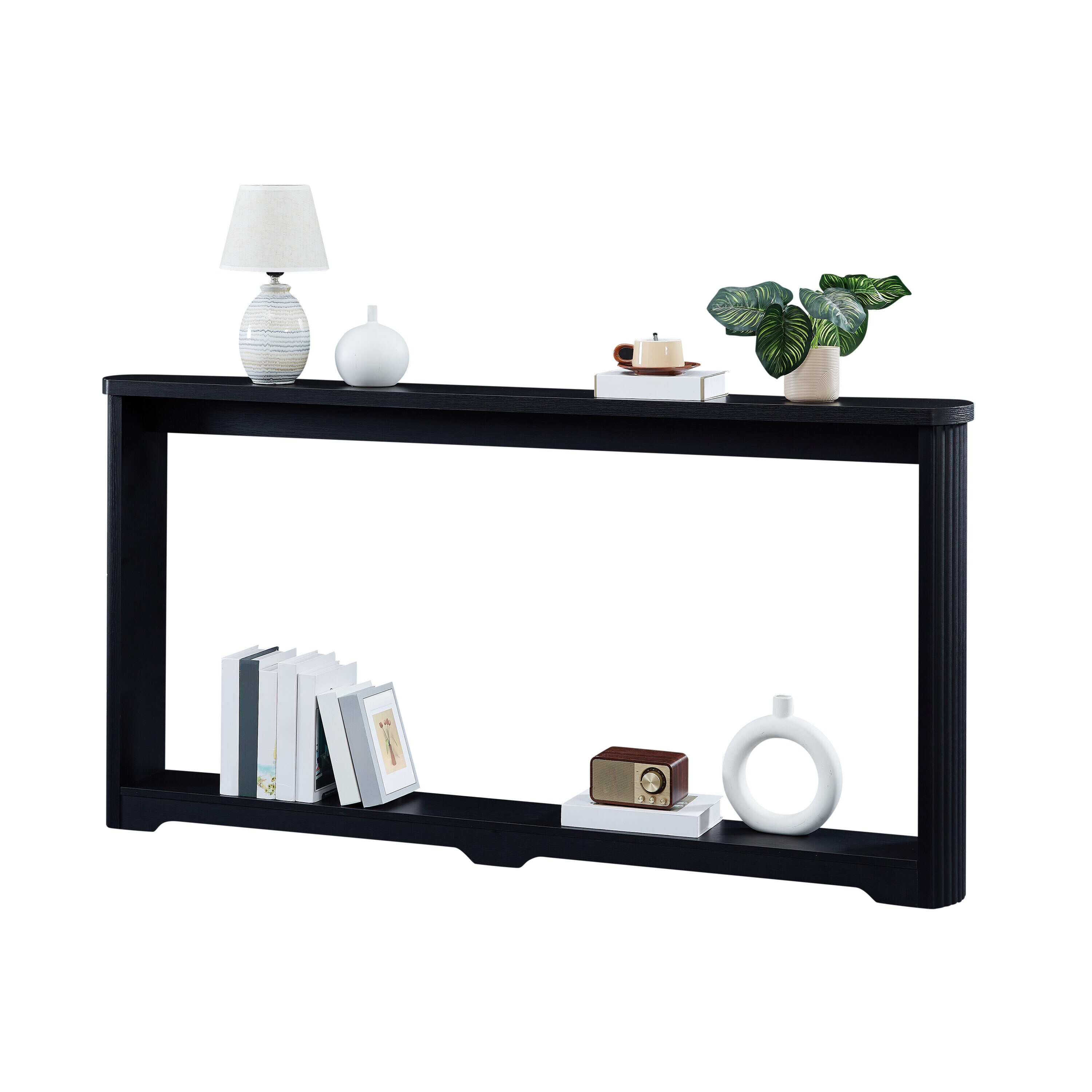 Siavonce Modern Rectangular Wood veneer Black 70.1-in W x 35.5-in H Console table