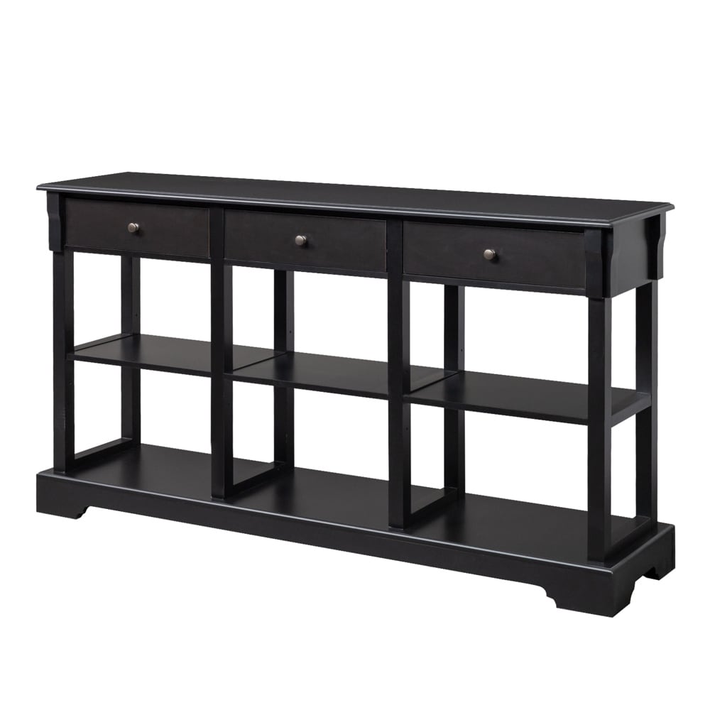 Winado Contemporary Black Console Table with 3 Drawers and Integrated ...