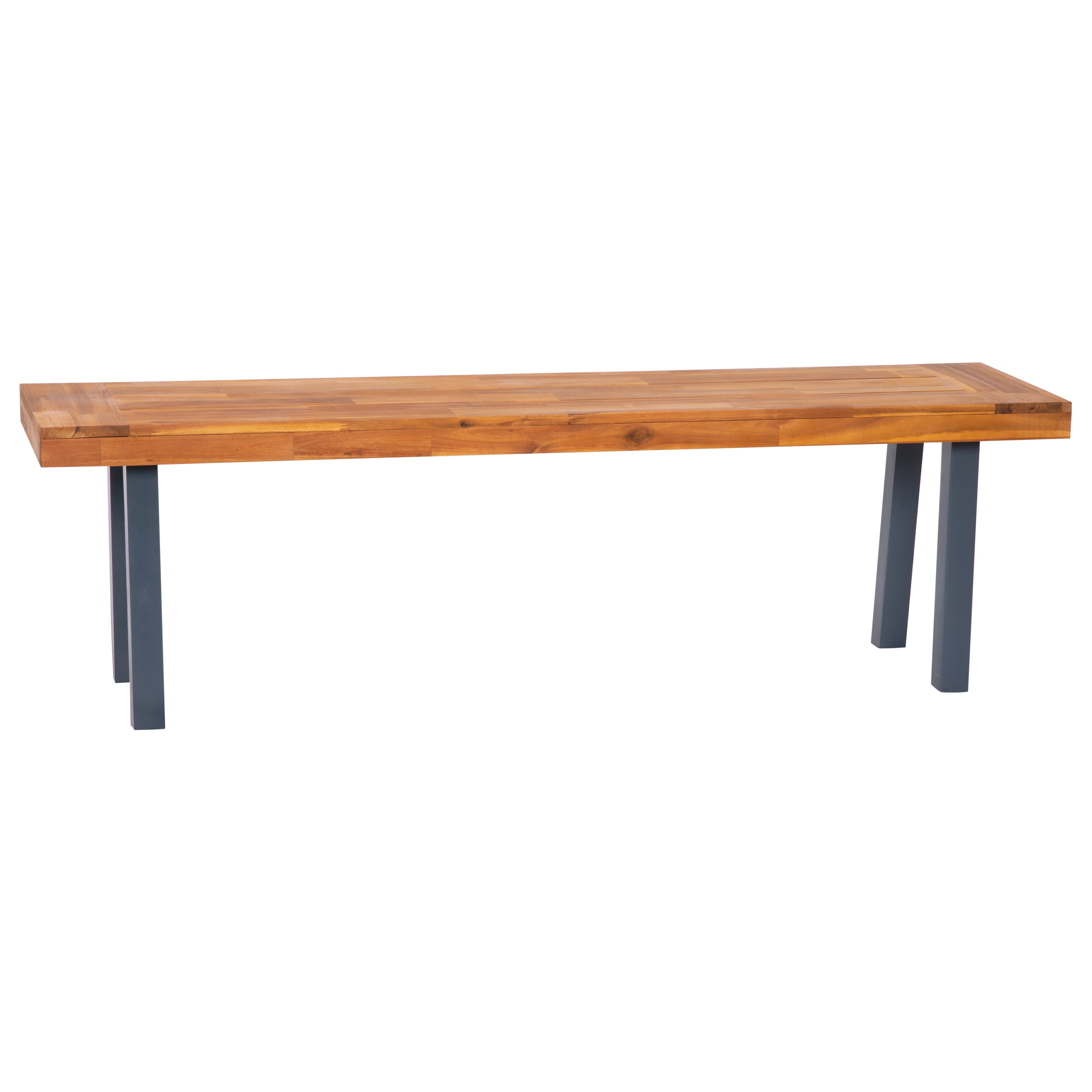 Flash Furniture 196861001659 Martindale Solid Acacia Wood Patio Dining Bench for 2 with Slatted Top and Gray Flared Wooden Legs in a Natural Finish