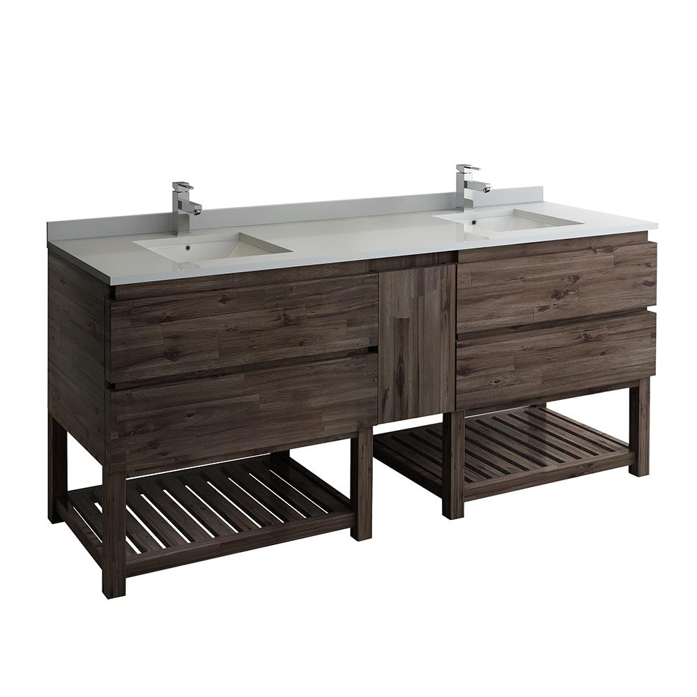 Fresca Formosa 84 In Acacia Wood Undermount Double Sink Bathroom Vanity With White Engineered Stone Top In The Bathroom Vanities With Tops Department At Lowes Com