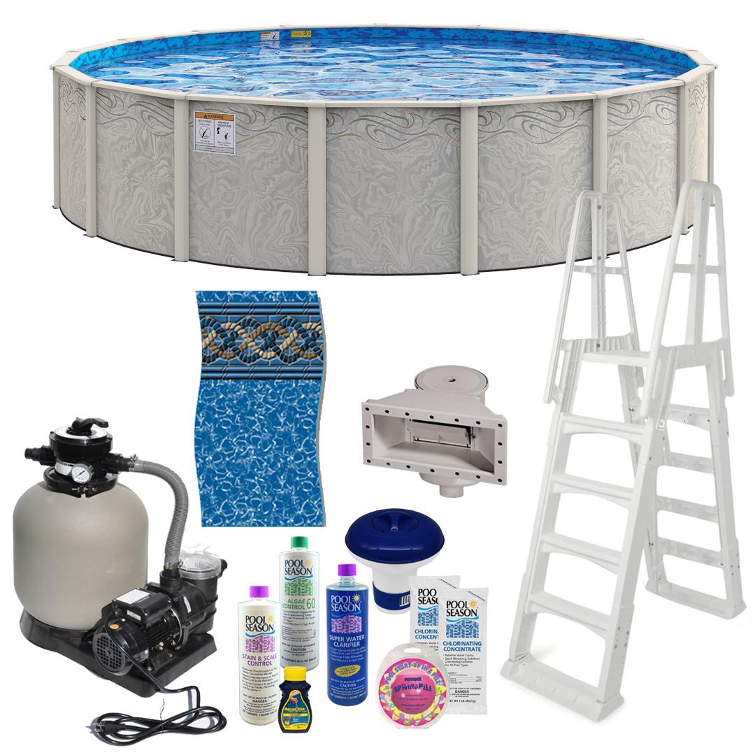 EMBASSY 12 ft. x 52 in. Round Resin Hard Wall Above Ground Seaside Pool Package #AG-PP-4212