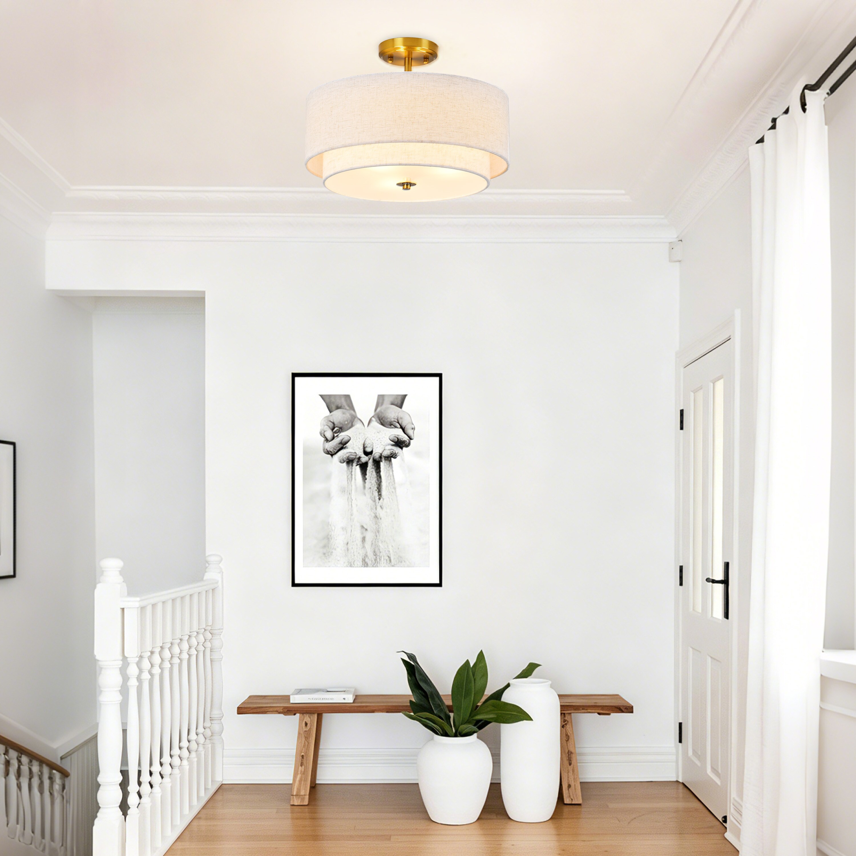 GZJunYo 16-in Gold 3-Light Indoor Semi-Flush Mount Ceiling Light