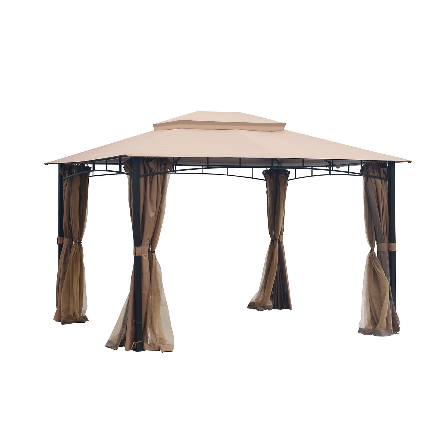 12-ft x 10-ft Rectangle Beige Metal Polyester Roof Semi-permanent Gazebo with Screen Included Stainless Steel | - Bybafun YC9300001