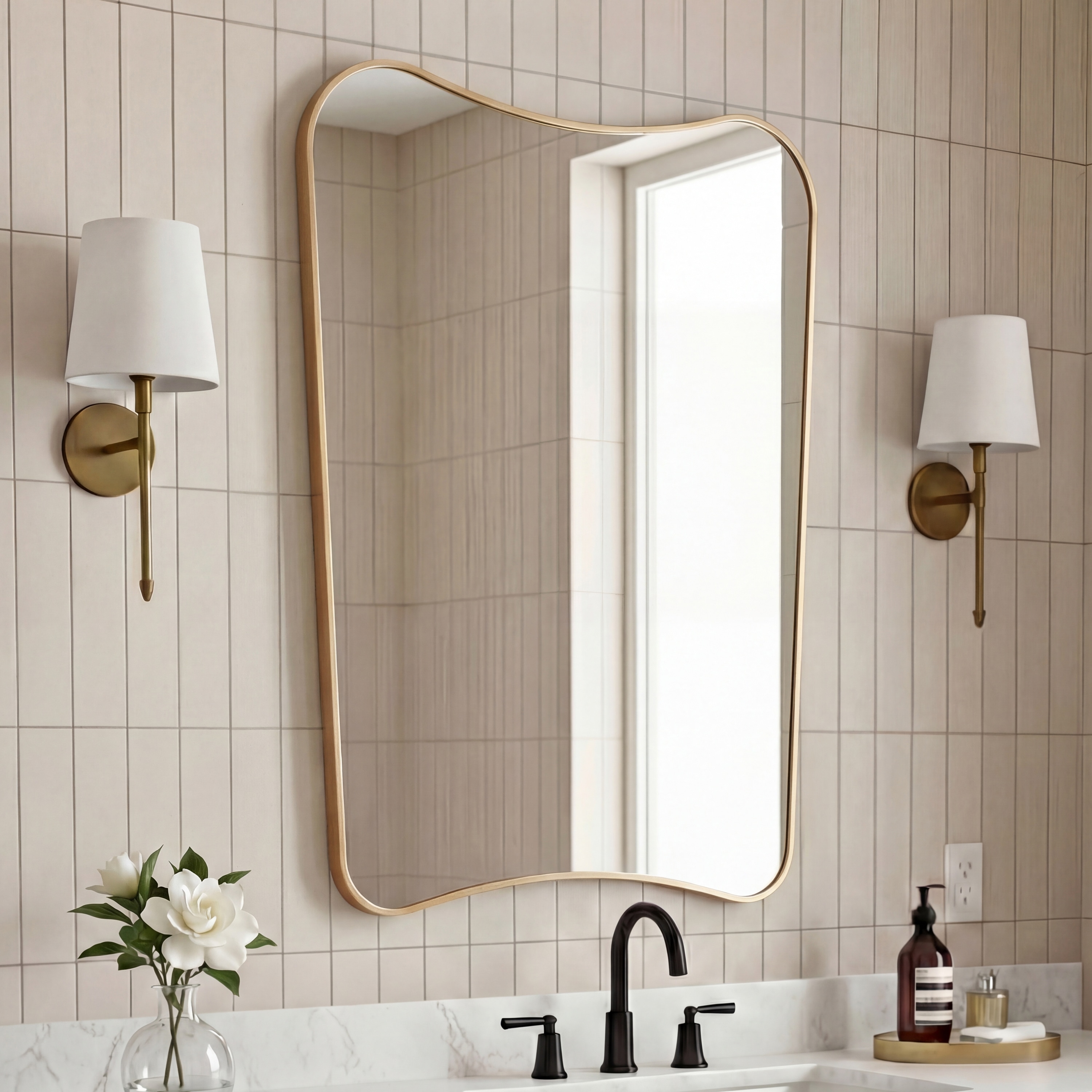 JONATHAN Y - Alfie 24-in. W x 36-in. H Large Irregular Metal Framed Wall Mounted Mirror - Gold