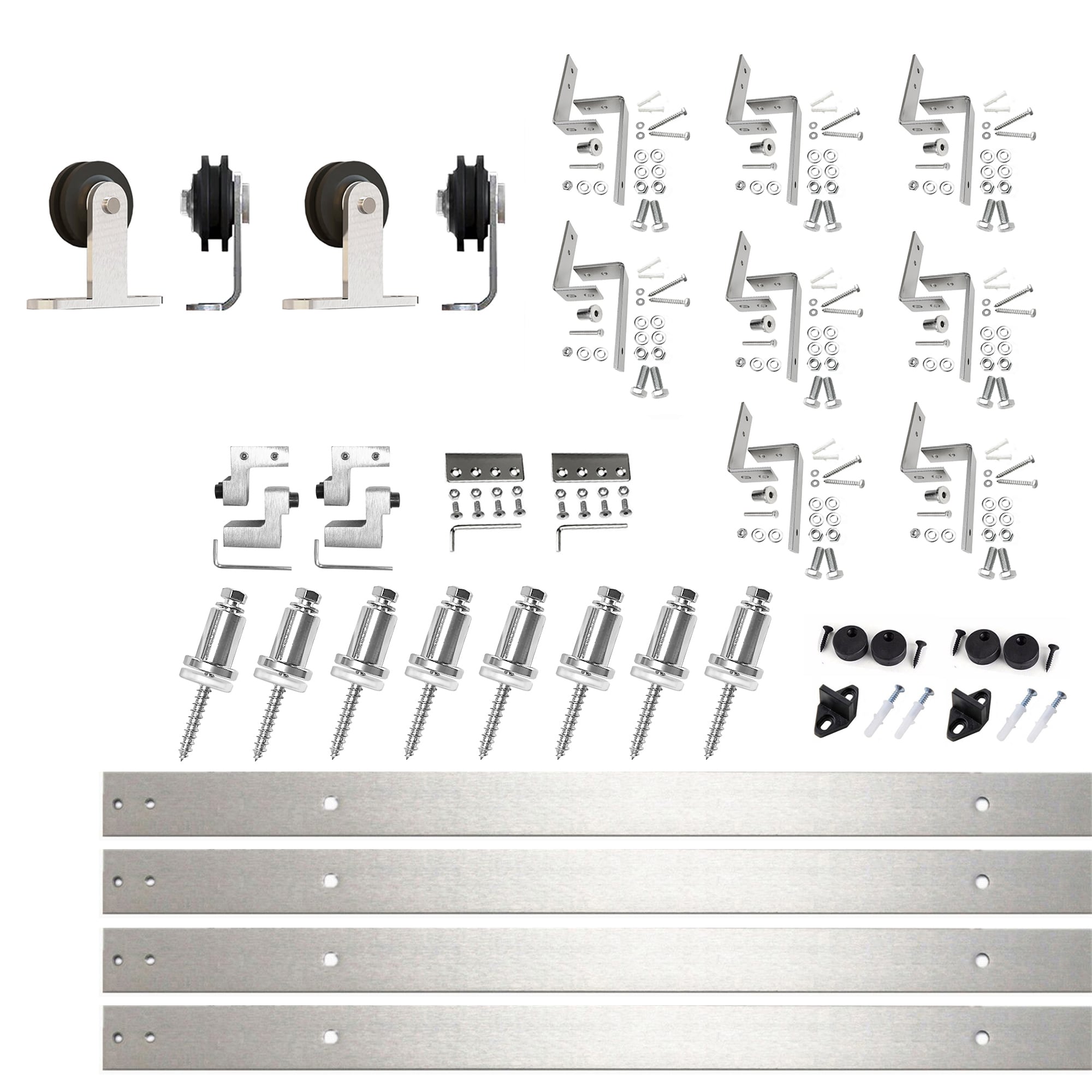 HOMACER DZ3DNZ132C 132-in Brushed Brushed Nickel Indoor Top mount Double bypass Barn door hardware kit