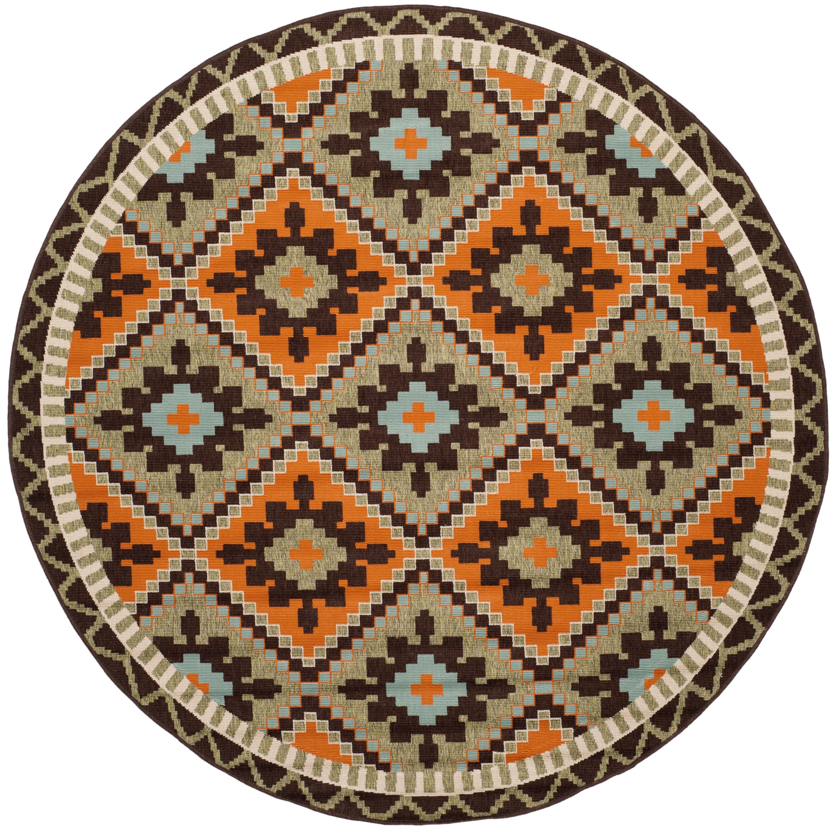 Safavieh VER096-0742-7R Veranda Vitaline 7 x 7 (ft) Loomed Synthetic Green/Terracotta Round Indoor/Outdoor Abstract Coastal Area rug