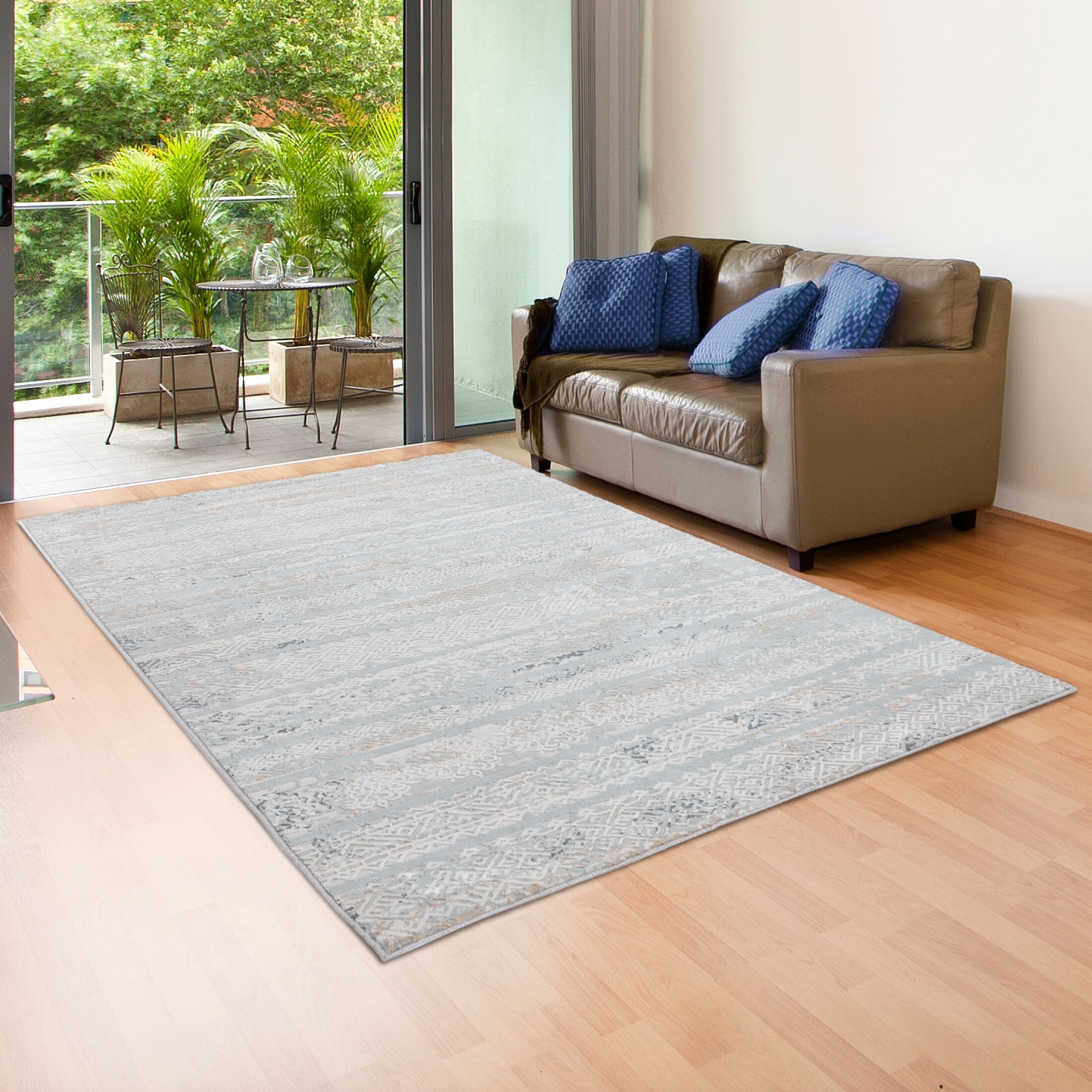 LR Home 6163A0084934J8 9 x 12 (ft) Loomed Polyester Gray/Blue/Cream/Taupe Rectangular Indoor Abstract Bohemian/Eclectic Area rug