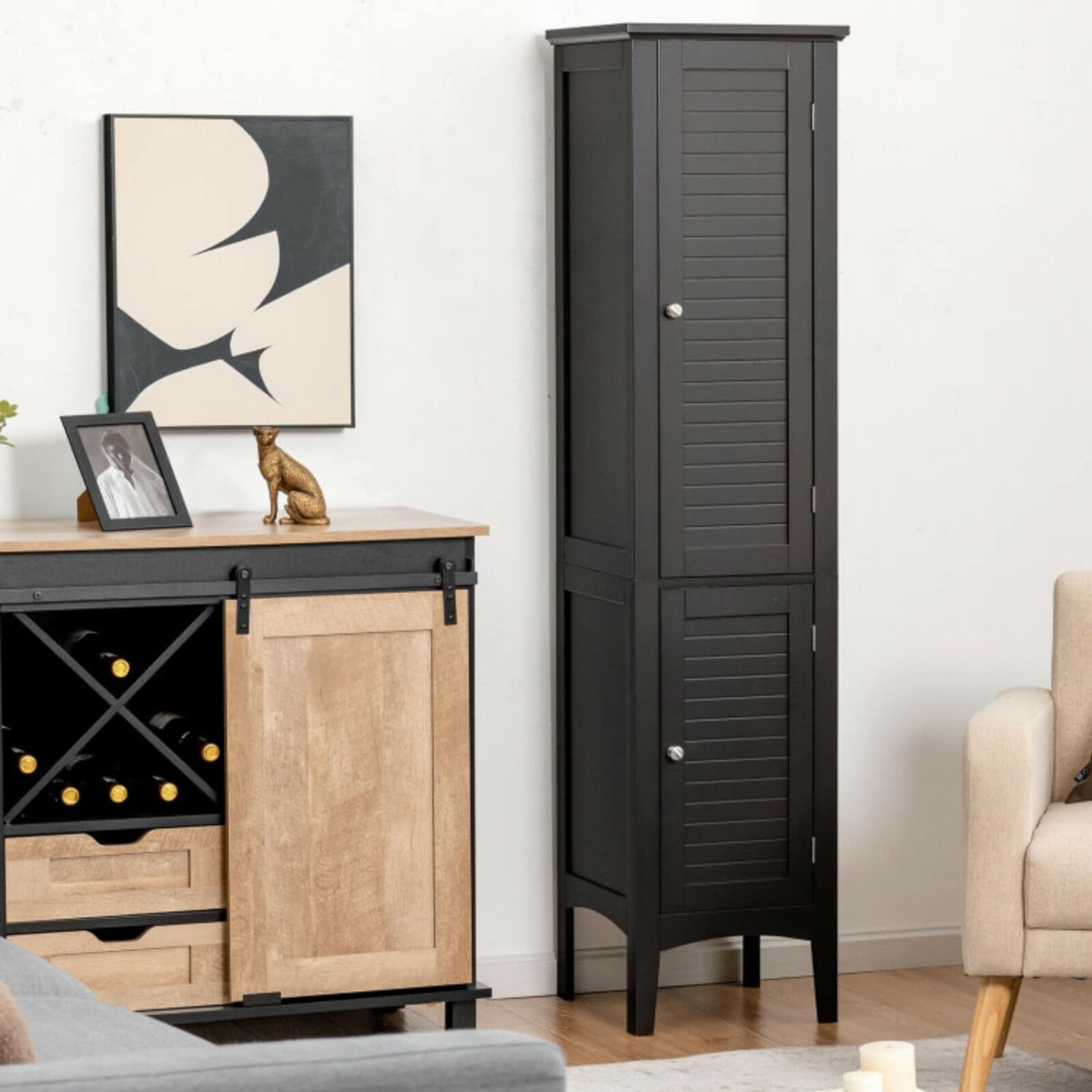 Vanityfus Freestanding Bathroom Storage Cabinet for Kitchen and Living Room-Black