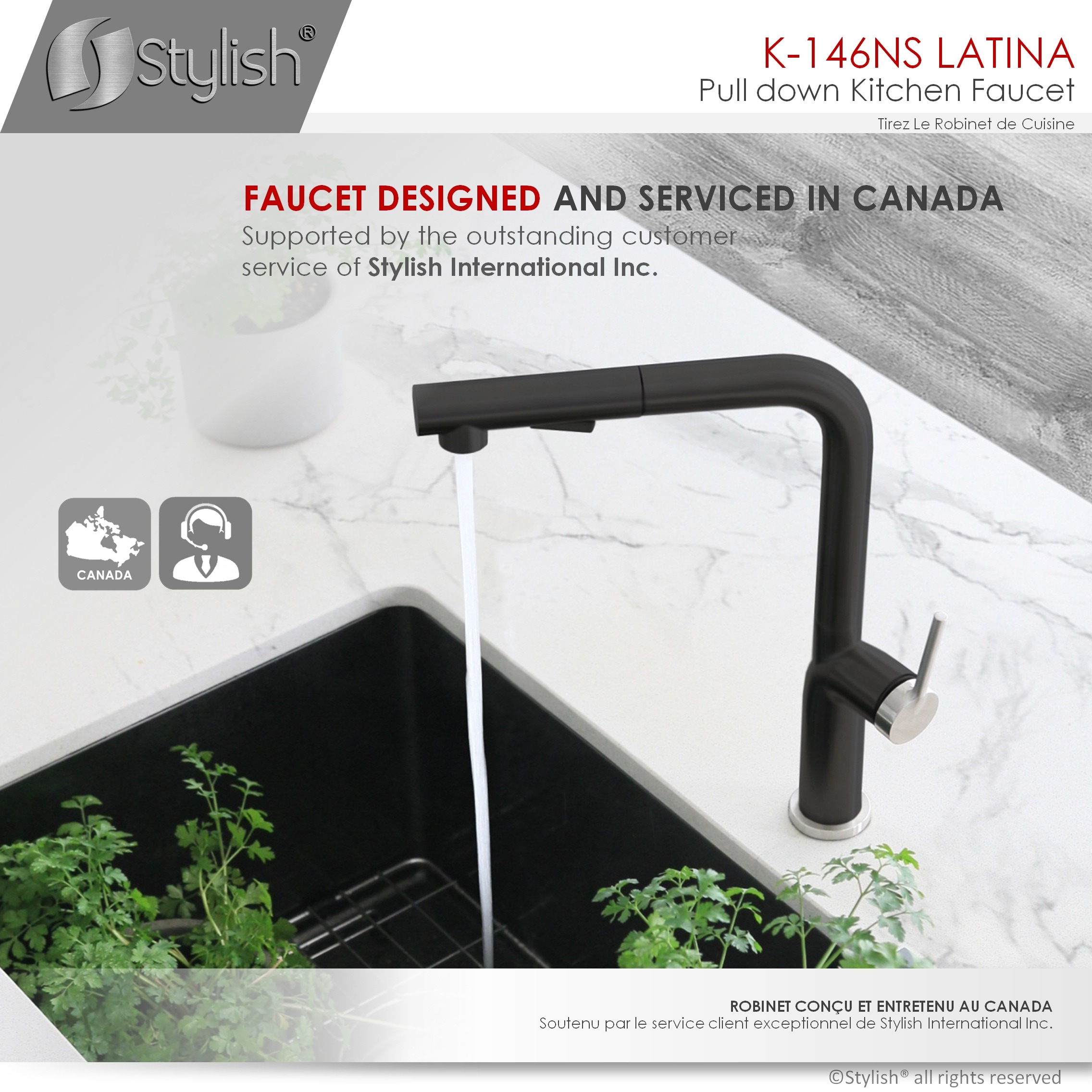 Matte Black Stainless Steel Pull Down Kitchen Faucet with Spray