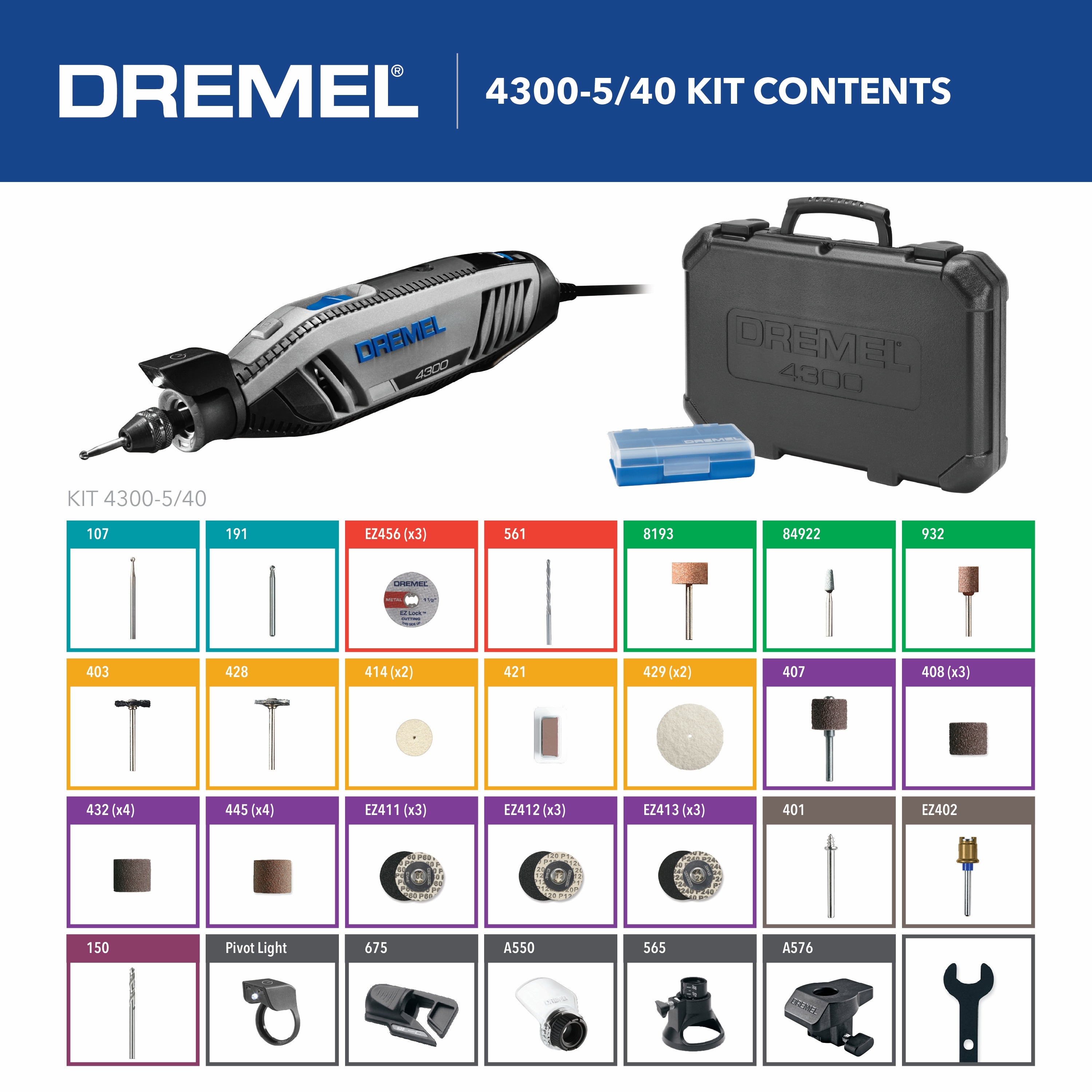 Dremel 4300 Variable Speed 1.8-Amp Rotary Multi Tool Kit Missing Wrench  Open Box