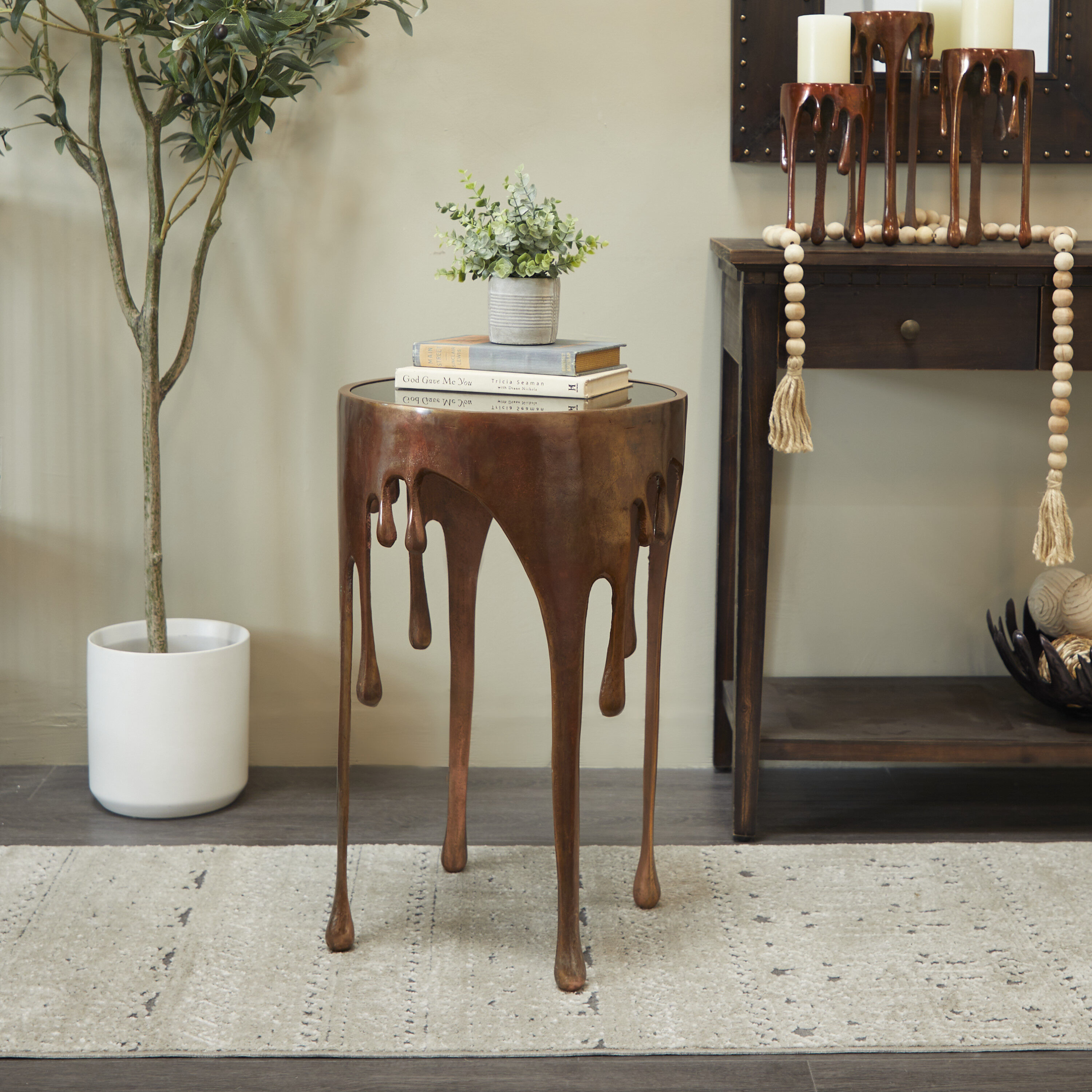 Grayson Lane 15.63-in W x 25-in H Copper Glass Round Modern End Table Fully  Assembled in the End Tables department at