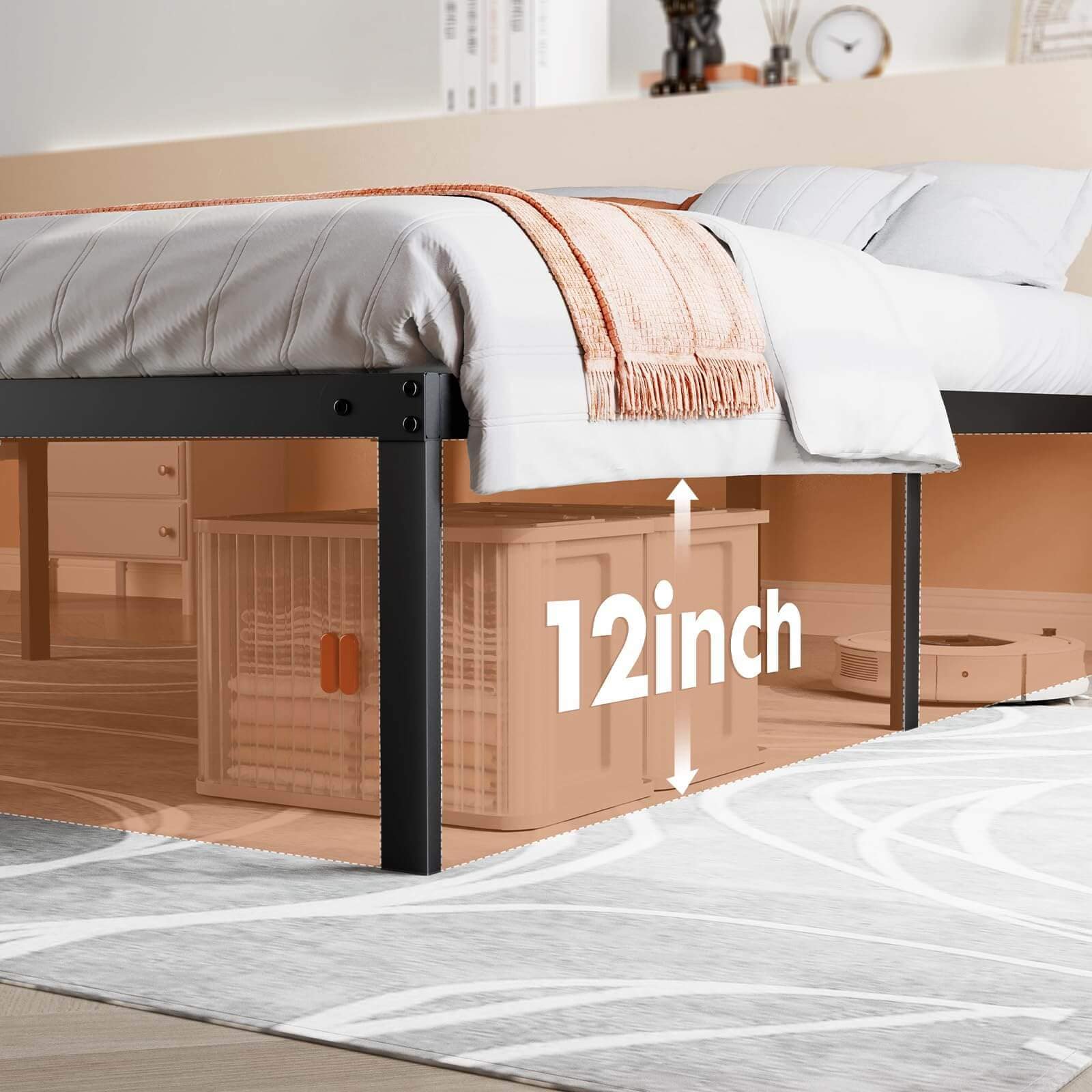 Queen Black Metal Platform Bed Frame with Slats