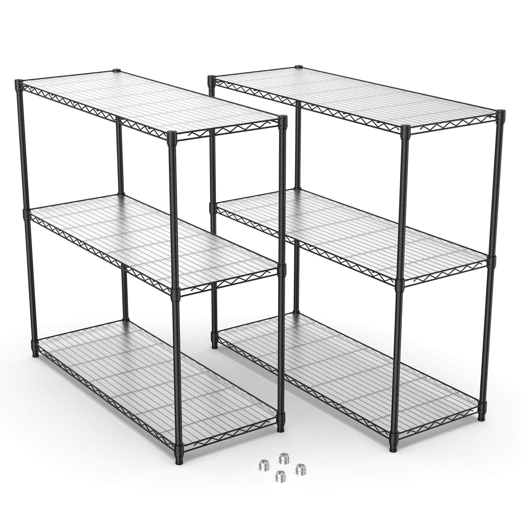 2 Pack 3 Tier Shelf Wire Shelving Unit Black Freestanding Shelving ...