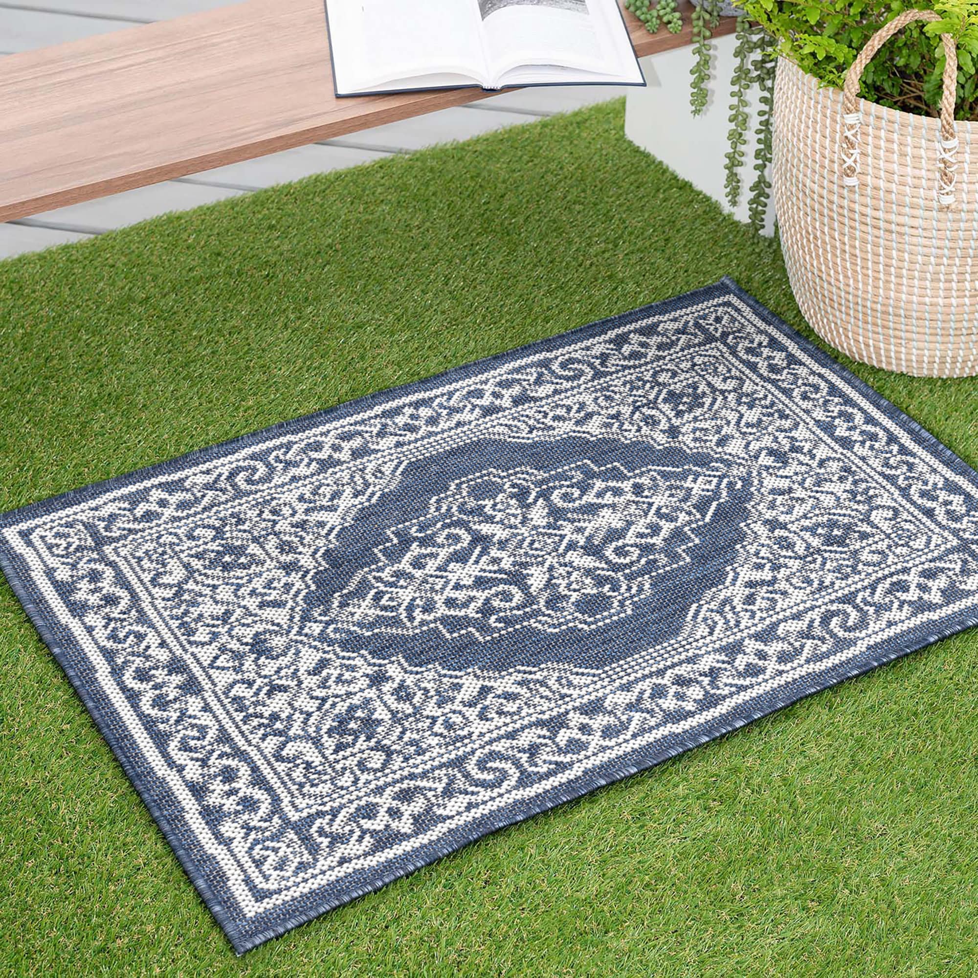 Tayse ECO1605 2X3 Eco 2 x 3 (ft) Flatweave Polypropylene Navy Rectangular Indoor/Outdoor Throw rug