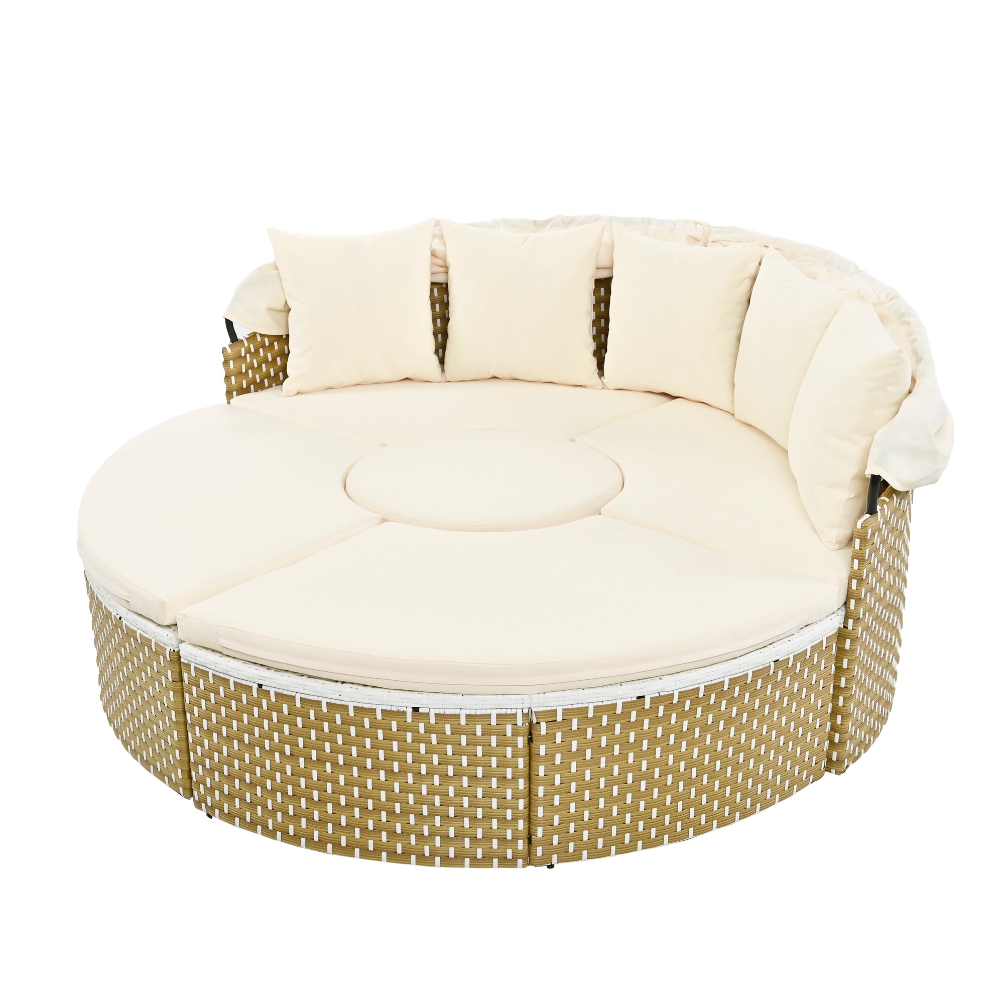 Nestfair HPTP023A Patio Furniture Sets Rattan Outdoor Sectional with Beige Cushions and Rattan Frame