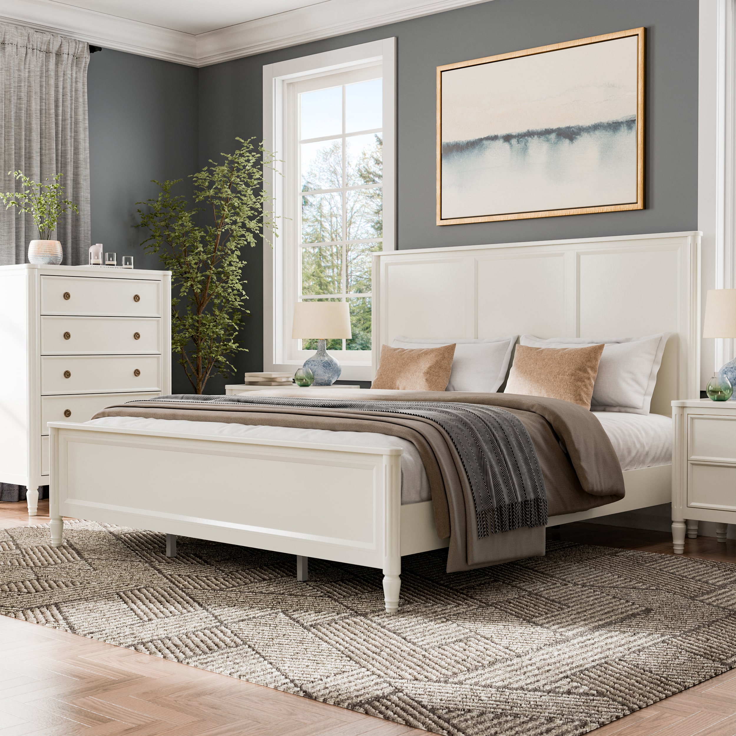 Furniture of America IDF-79012WH-EK Whitfield White King Wood Panel Bed