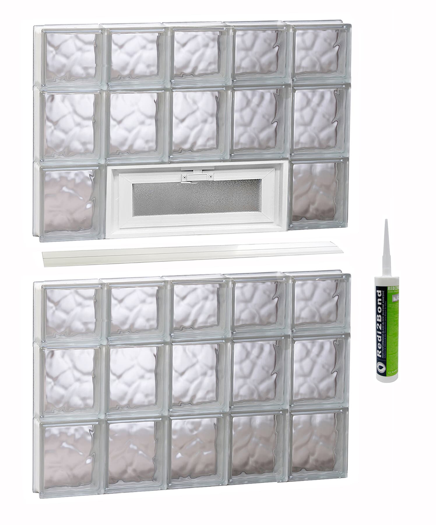REDI2SET V3044DC Wavy Glass 28-3/4-in x 42-1/2-in Frameless Replacement Vented Glass Block Window