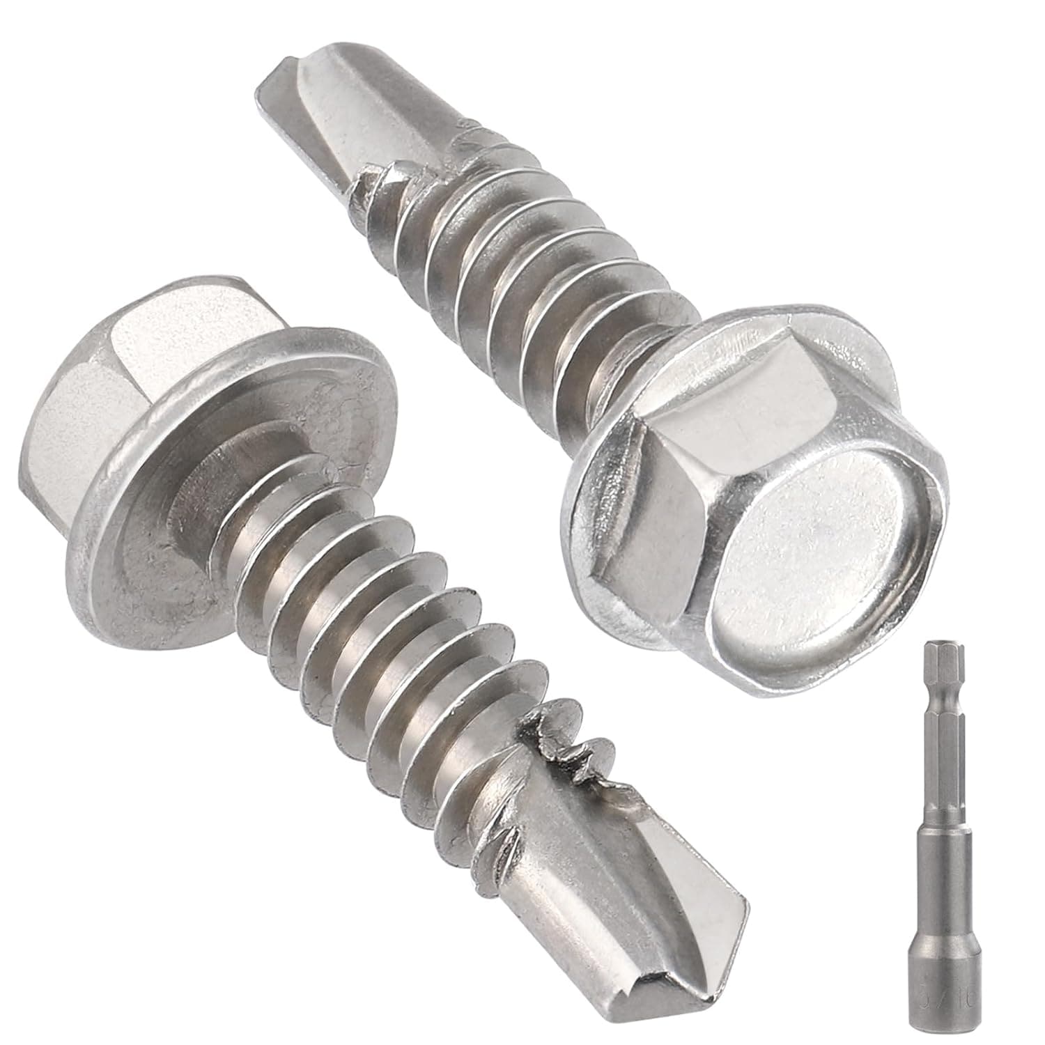 VGBUY 90 Piece 12 x 1 Inch Hex Washer Head Self Drilling Sheet Metal Screws with Socket Bit Adapter