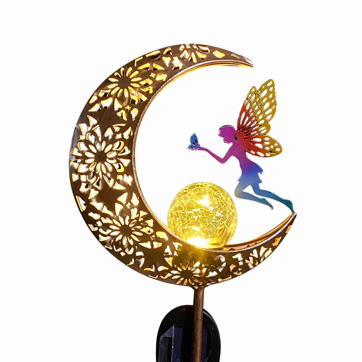 Aoibox  Solar Moon Fairy Crackle Glass Garden Stake Light with Warm White LED for Outdoor Pathway Patio and Lawn