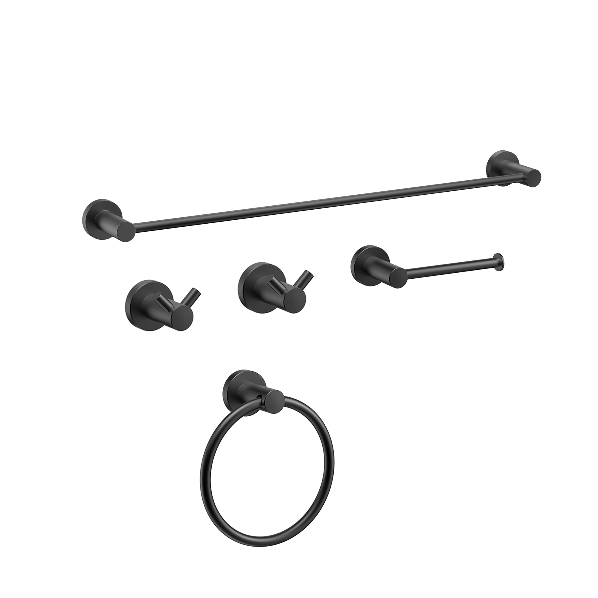 androme AD19M5B5 Matte Black Decorative Bathroom Hardware Set Towel Bar, Toilet Paper Holder, Towel Ring ,Robe Hook Included