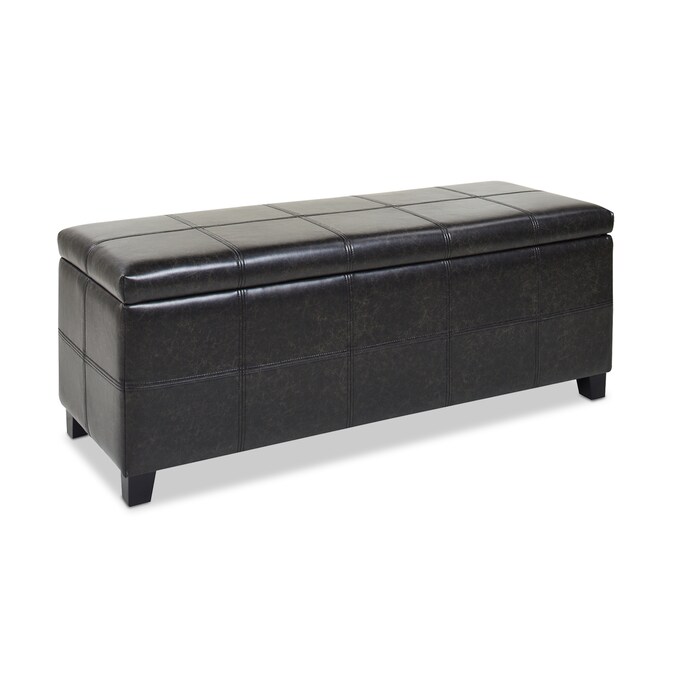 Faux Leather Storage Bench, Black Leather Storage Bench With Arms