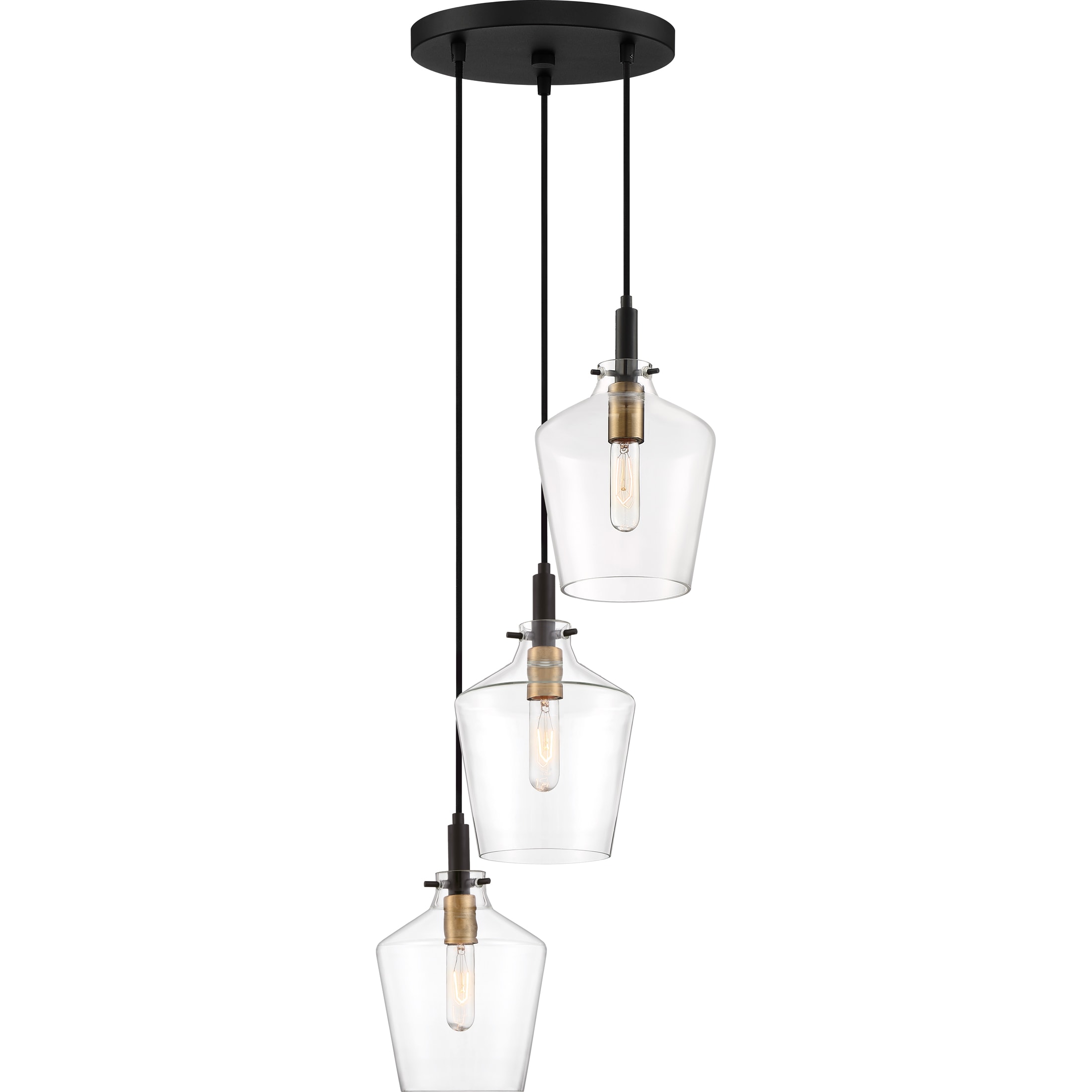 Quoizel JUN2703EK June 3-Light Earth Black Transitional Clear Glass Bell Medium Hanging Pendant Light