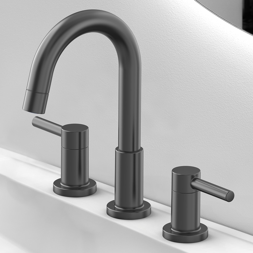 allen + roth 67485W-627001 Matte Black Widespread 2-handle WaterSense Mid-arc Residential Handle Bathroom Sink Faucet with Drain