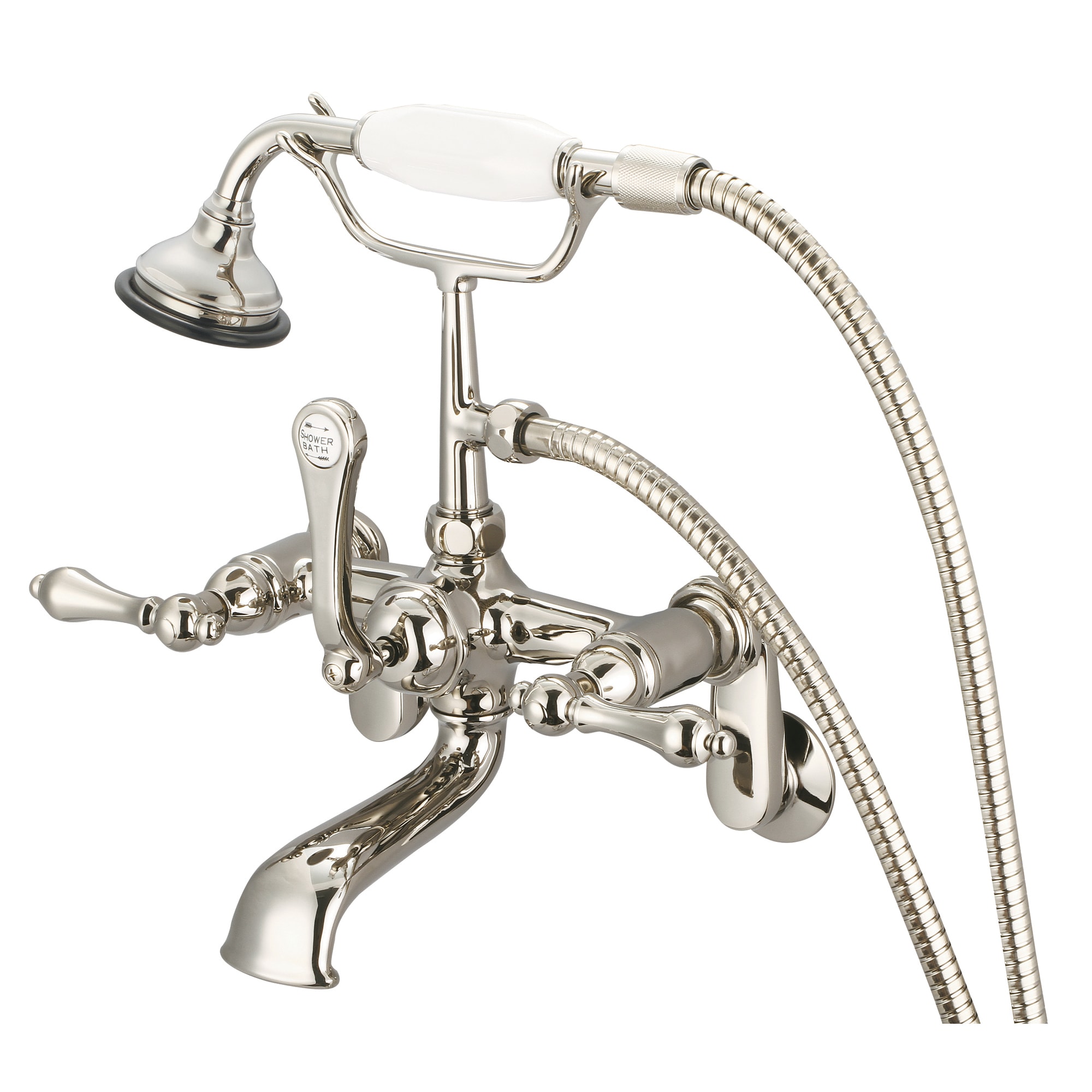 Water Creation F6-0009-05-AL F6 Polished Nickel 3-handle Wall-mount Waterfall Bathtub Faucet with Hand Shower ( Valve Included )