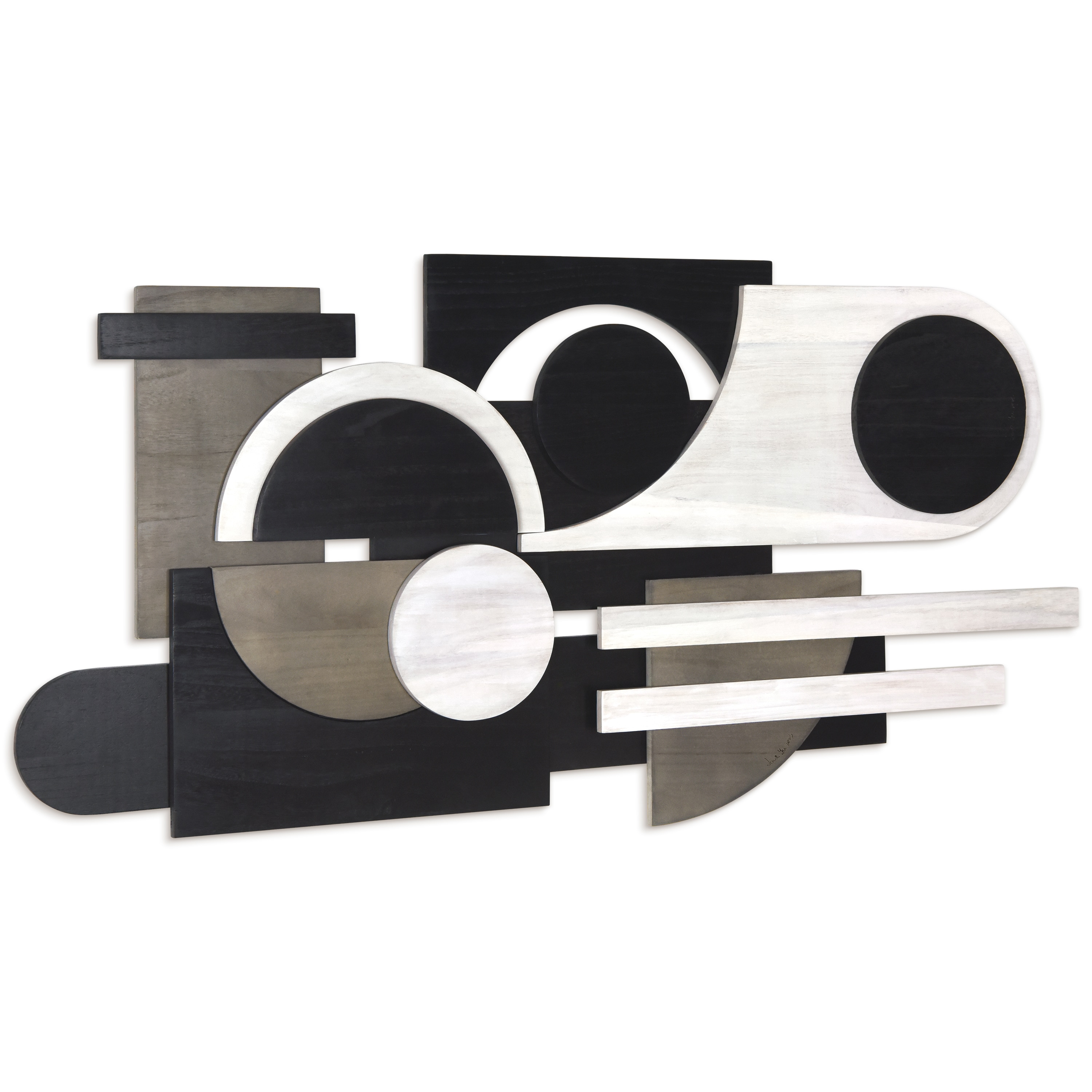 Luminous Whisper 48" x 24" Black and White Paulownia Wood Abstract Wall Art