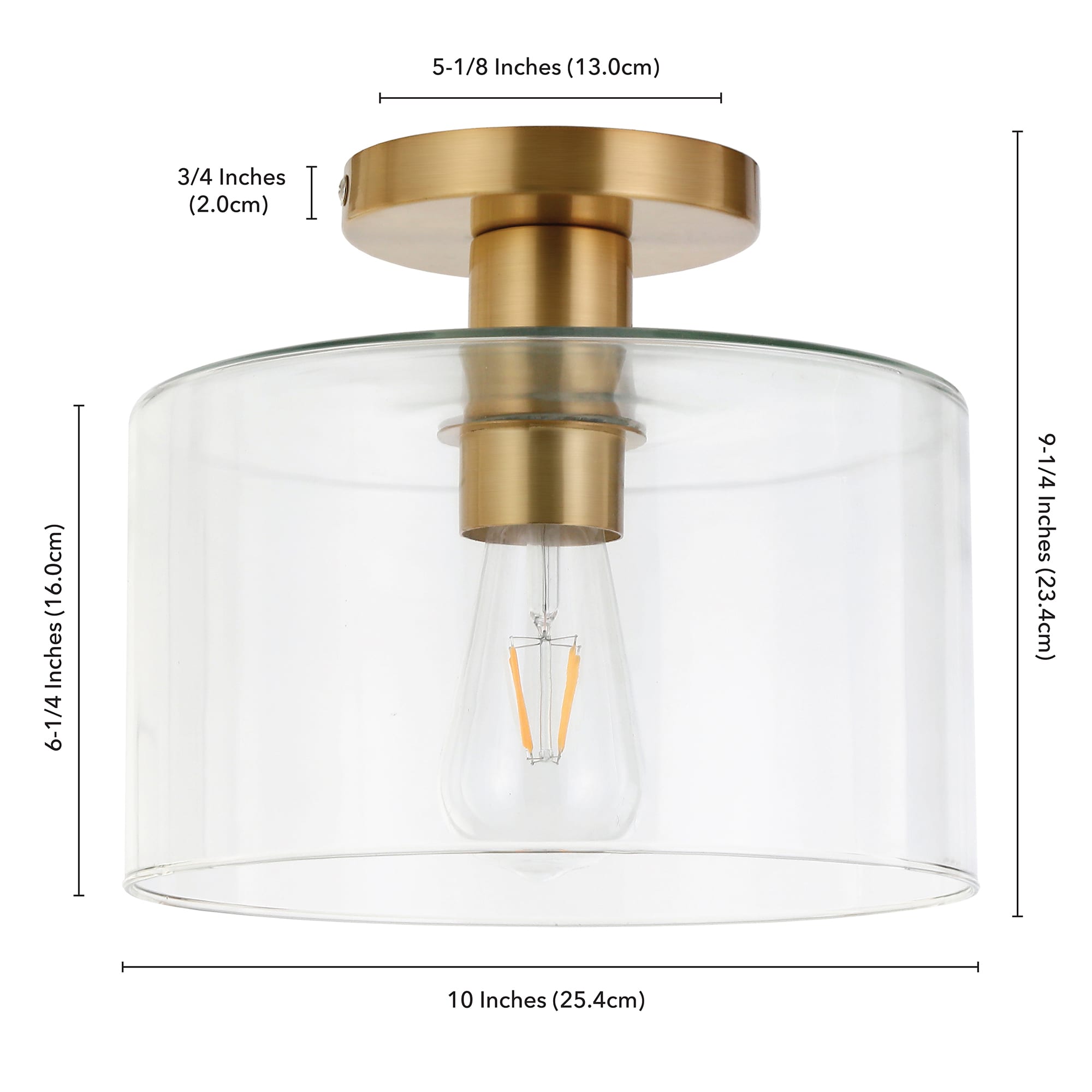 Henri 10" Brass Transitional Semi-Flush Mount with Clear Glass Drum Shade