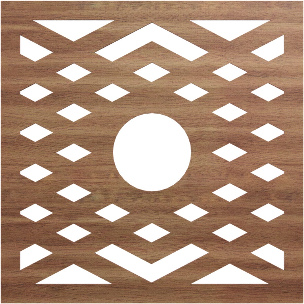Ekena Millwork CMWP26X26X0250CHWA Chevron Fretwork Pierced 26-in W x 26-in L Architectural Walnut Wood Whole Ceiling Medallion
