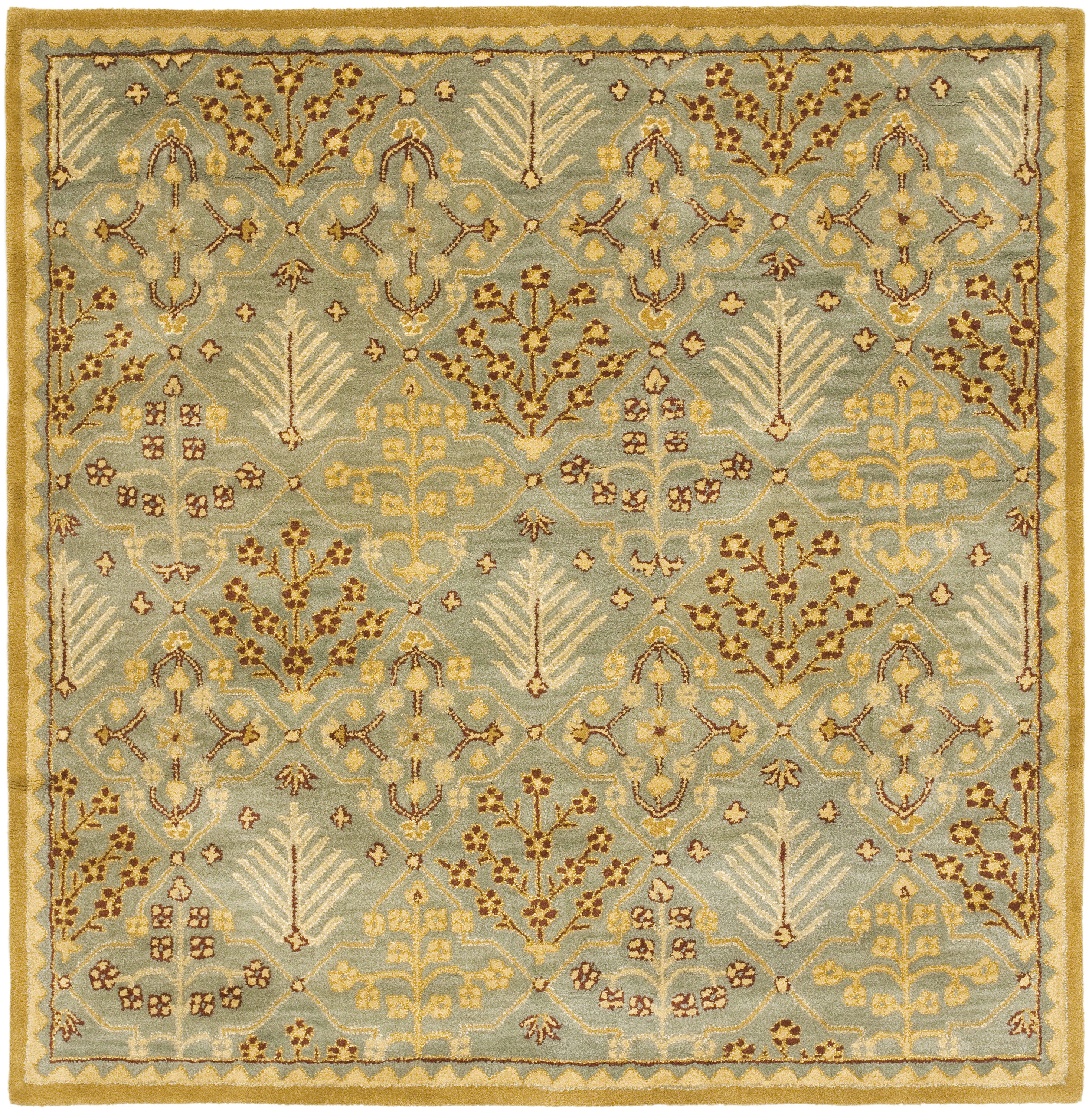 Antiquity Light Blue and Gold 8' Square Wool Area Rug