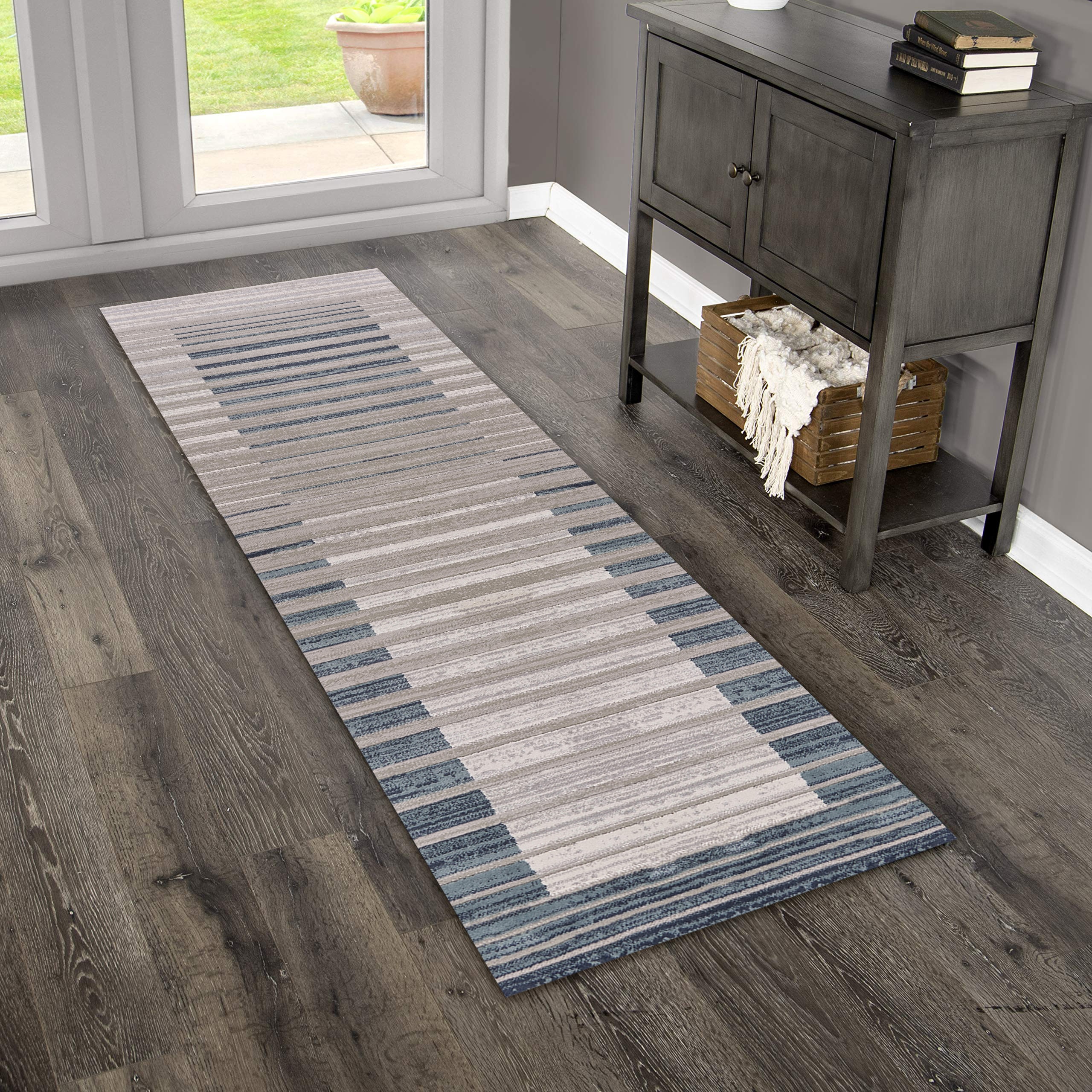 LR Home 6102A9084934J8 2 x 7 (ft) Loomed Polyester Cream/Blue/Ivory Rectangular Indoor Abstract Runner rug