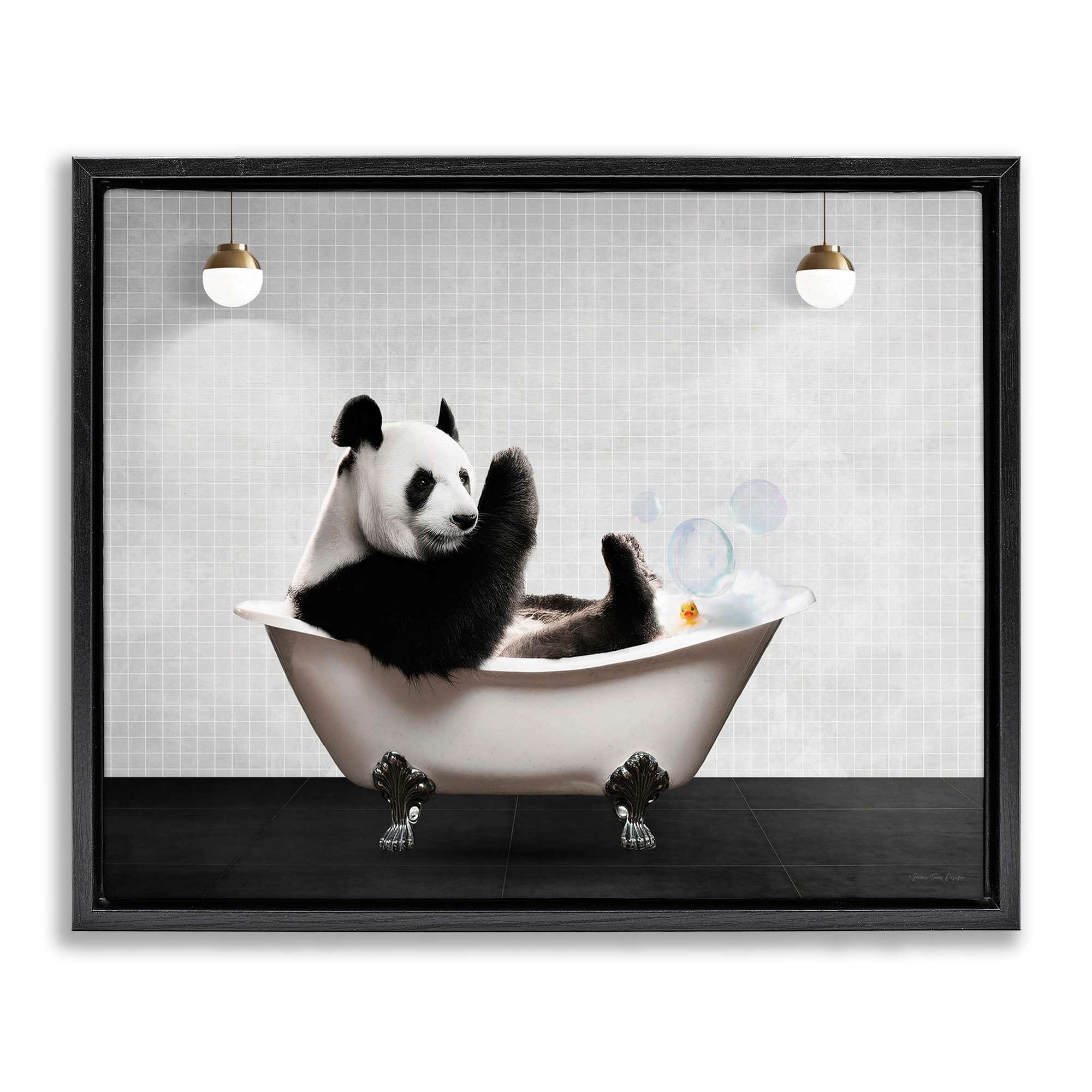 Stupell Industries BS-733-FFB-24X30 Panda in Modern Bubble Bath Floating Frame design by Seven Trees Design