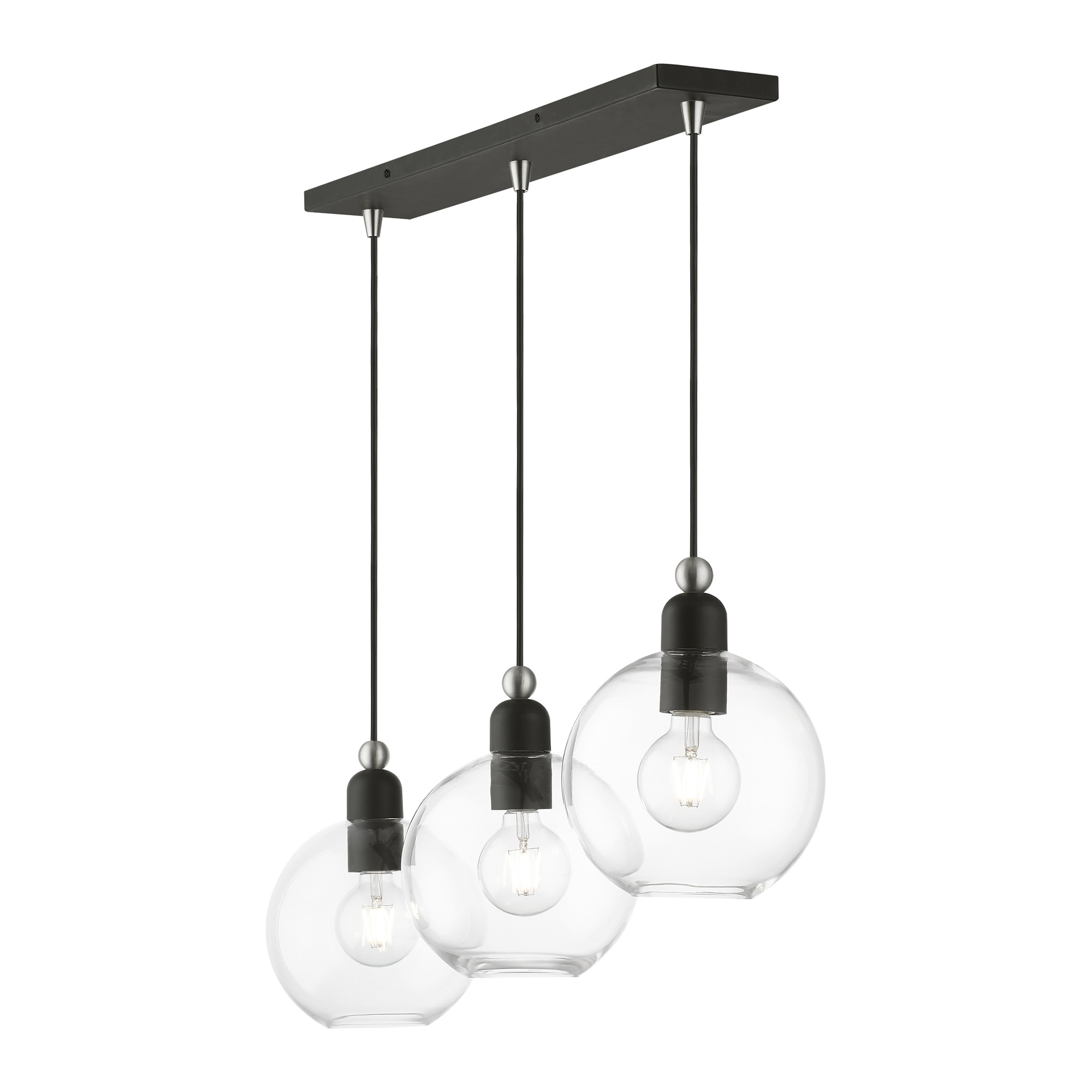 Downtown Black and Brushed Nickel 3-Light Chandelier with Clear Glass Shades