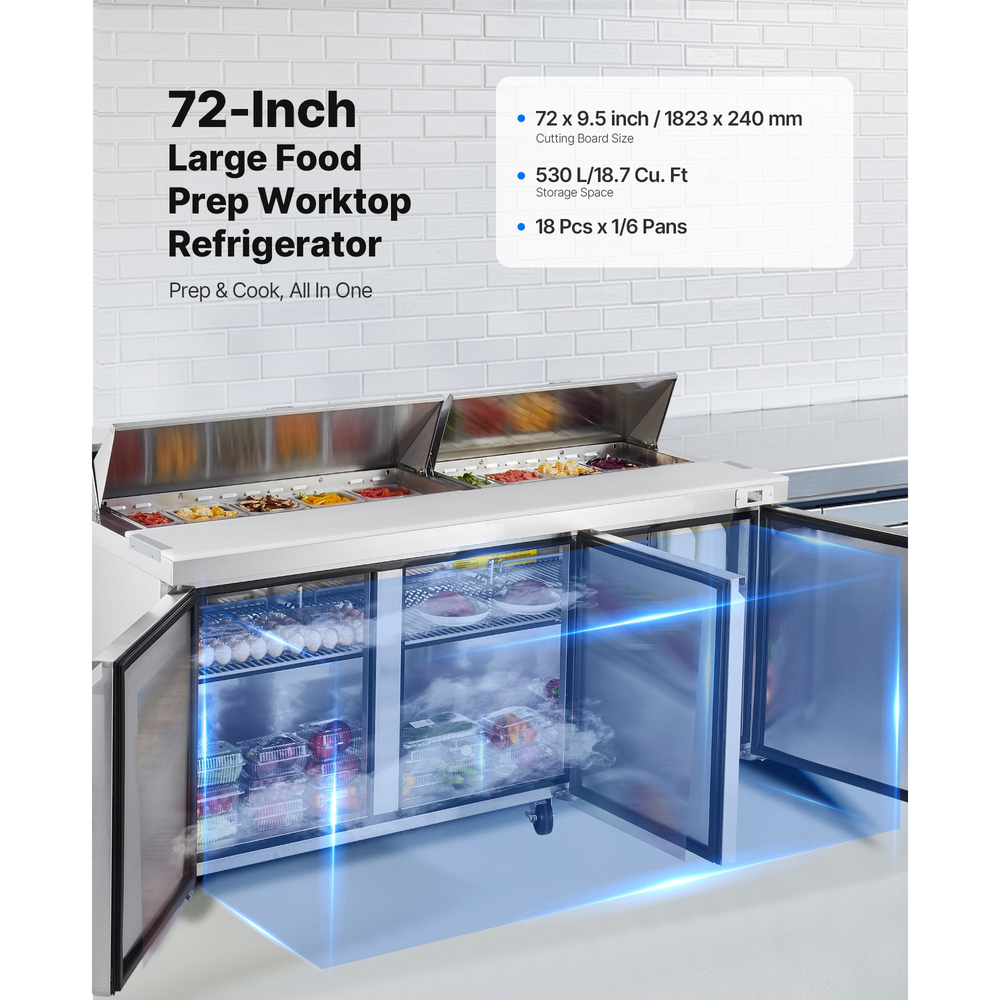 VEVOR SCGZTBX72INC08192V1 Refrig-Prep-Tables - View #2