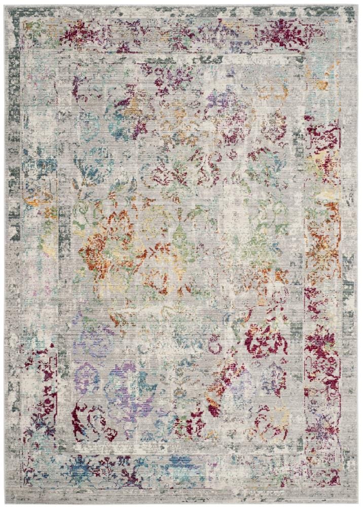 Gray and Multicolor Synthetic 5' x 8' Rectangular Area Rug