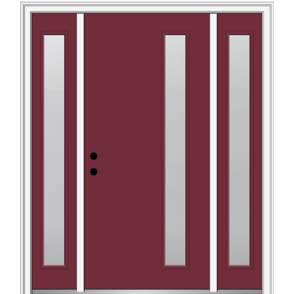 MMI DOOR ZZ347323R 64-in x 80-in x 4-9/16-in Fiberglass Pulse lite Right-hand inswing Burgundy Painted Prehung Front Door with Sidelights with Brickmould Insulating core