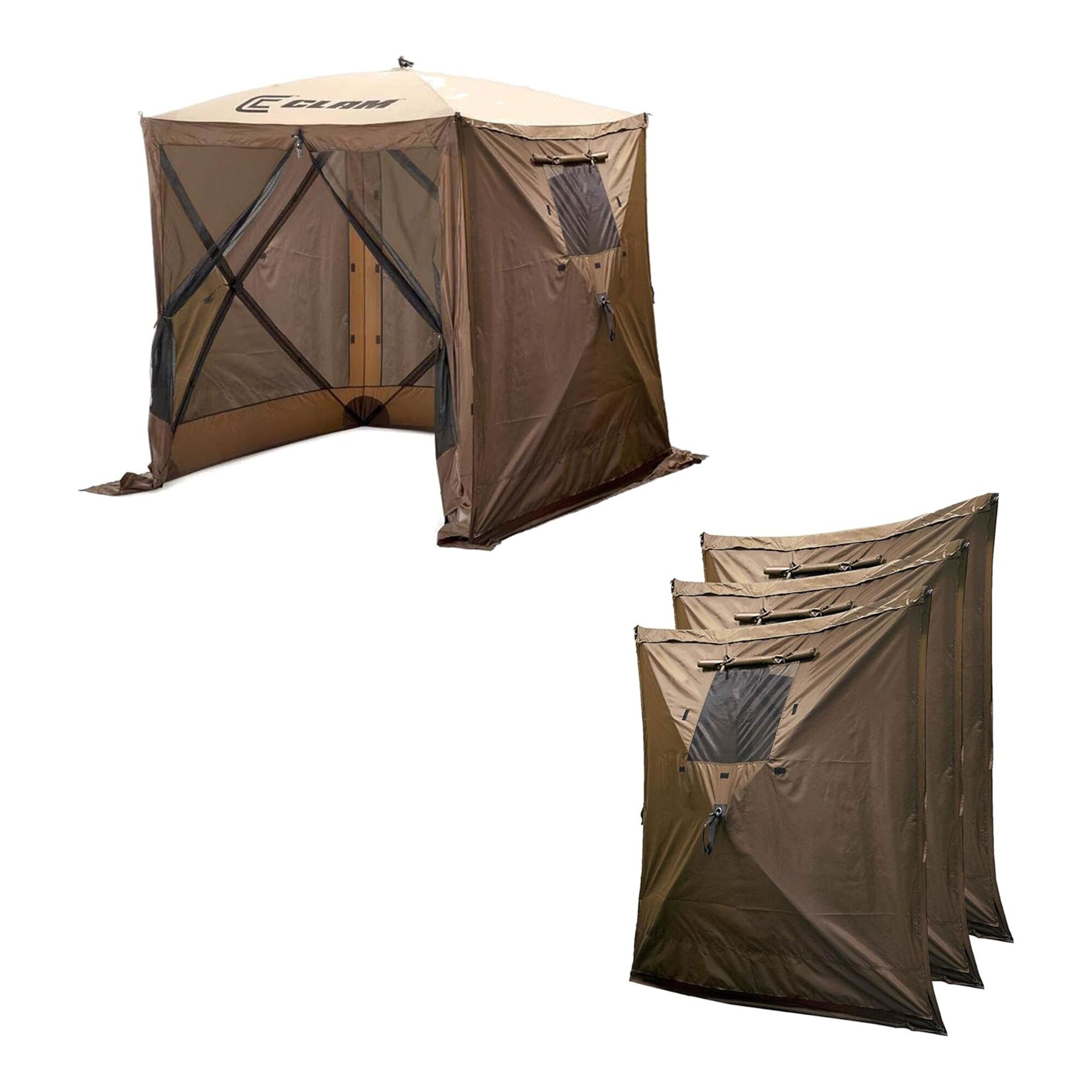 Quick-Set 97947 6-ft x 6-ft Hexagon Brown - (11.5ft x 11.5ft, 3 Wind Panels) Picnic table canopy