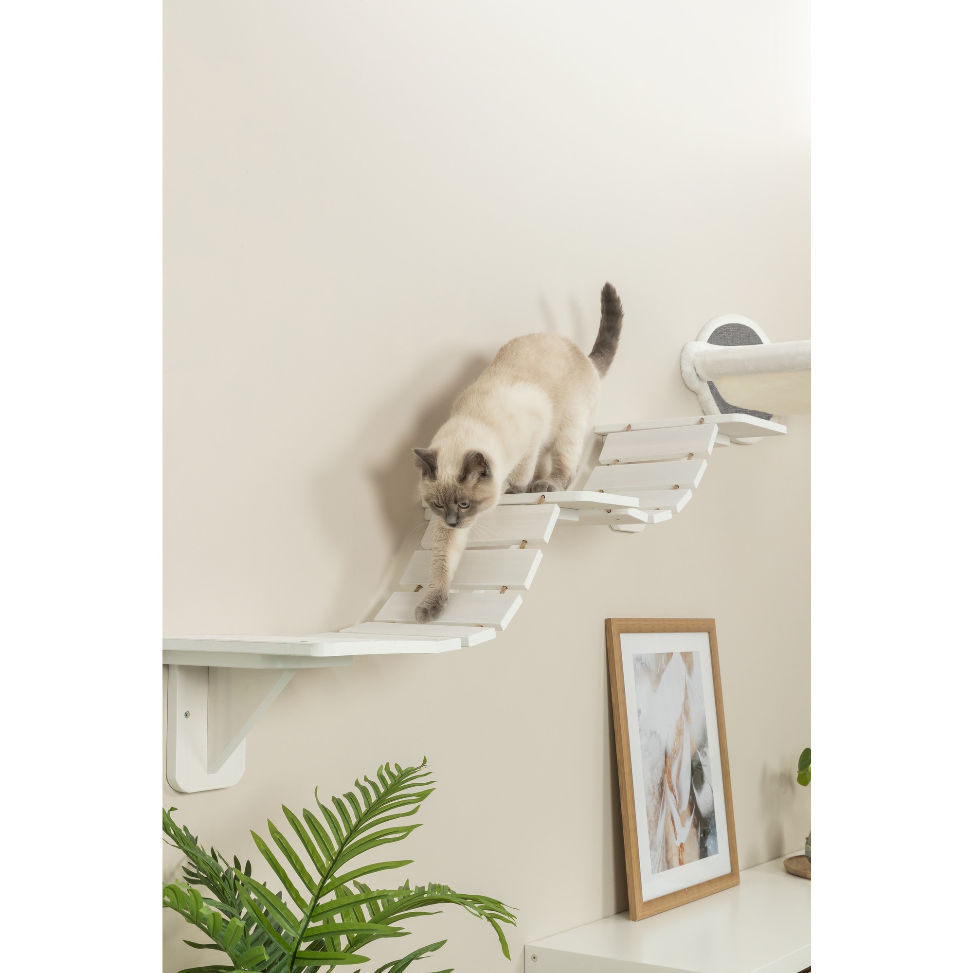 White Wall Mounted Cat Bridge with Sisal Steps
