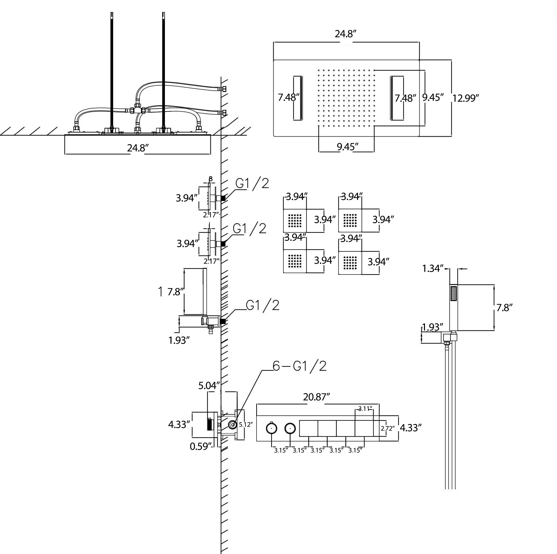 WELLFOR WB-85045-C Showerhead-Bar-Panels - View #4