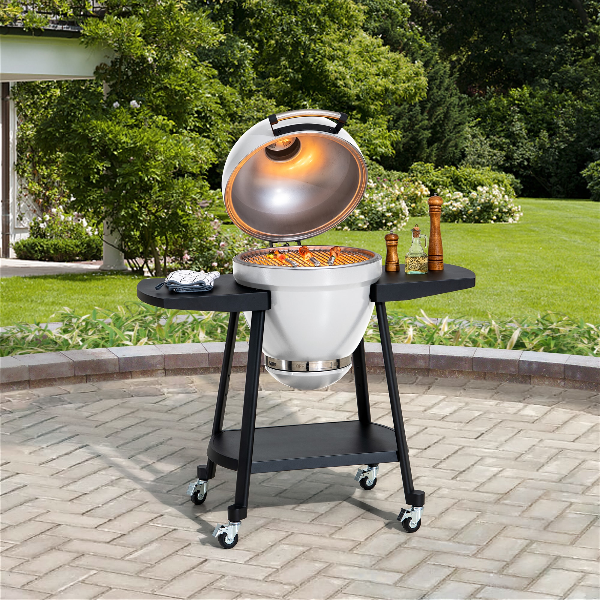 Sunjoy A504002325 386-Sq. in White Portable Charcoal Grill