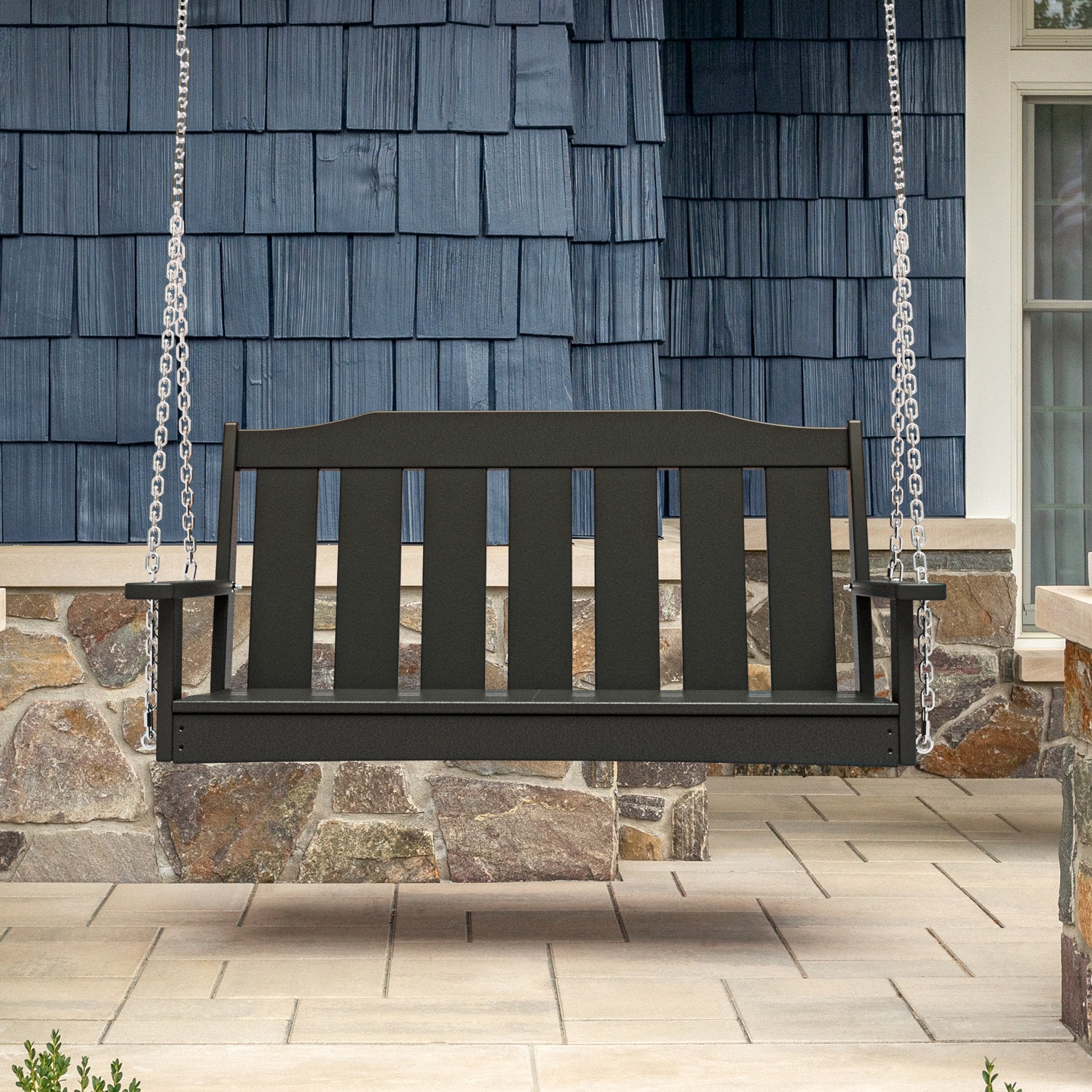Allen Roth by POLYWOOD Oakport 2 Person Black HDPE Outdoor Swing