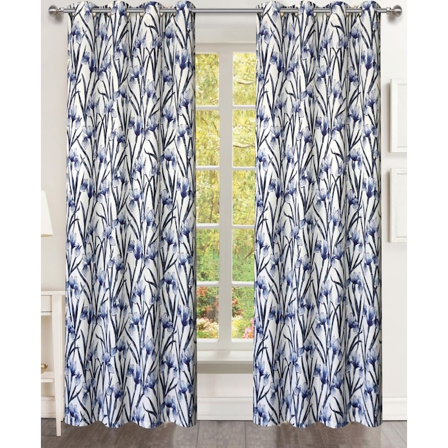 Popular Home 84 In Navy Polyester Room, Scrolling Botanical Garden Print Shower Curtain
