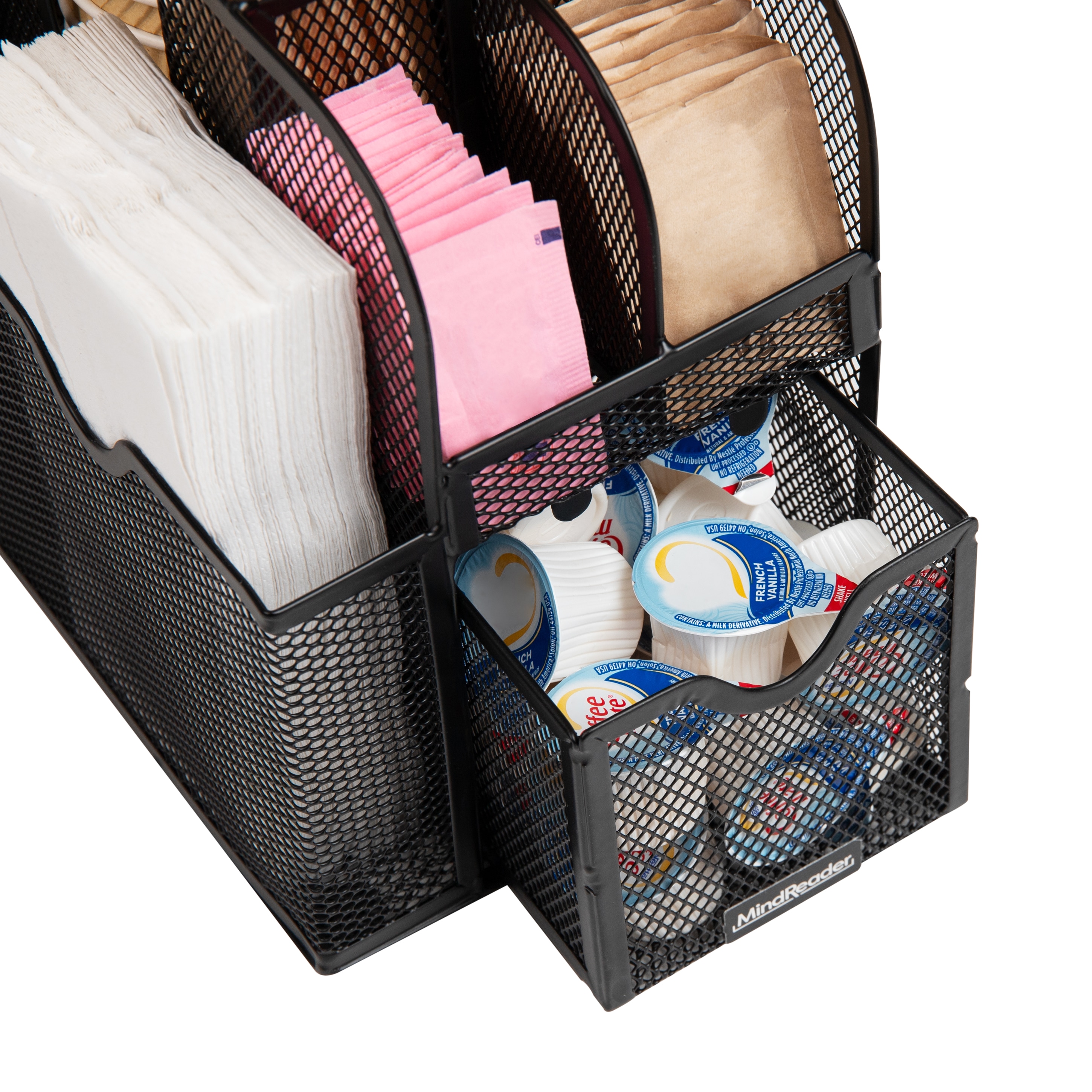 Black Metal 11-Compartment Coffee and Condiment Organizer