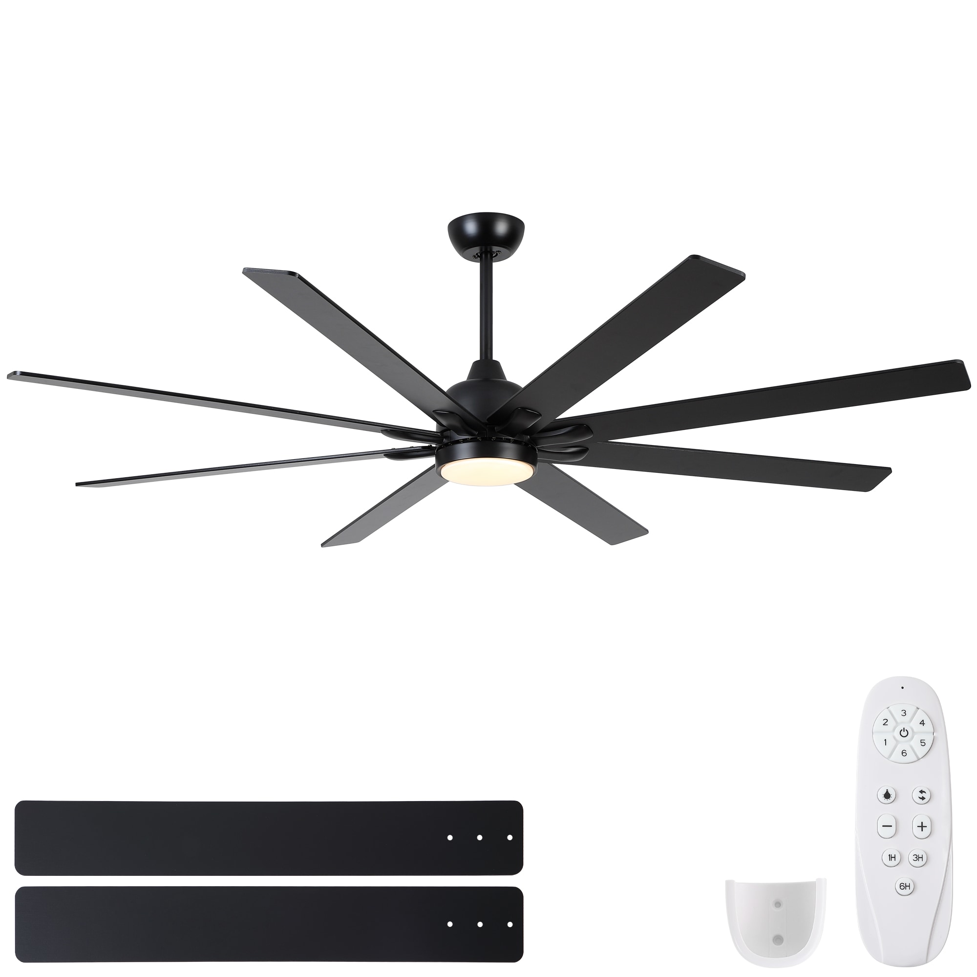Sevenine Hushine 72 in Indoor Standard Downrod Matte Black Integrated LED Smart Ceiling Fan with Light Work with Tuya APP